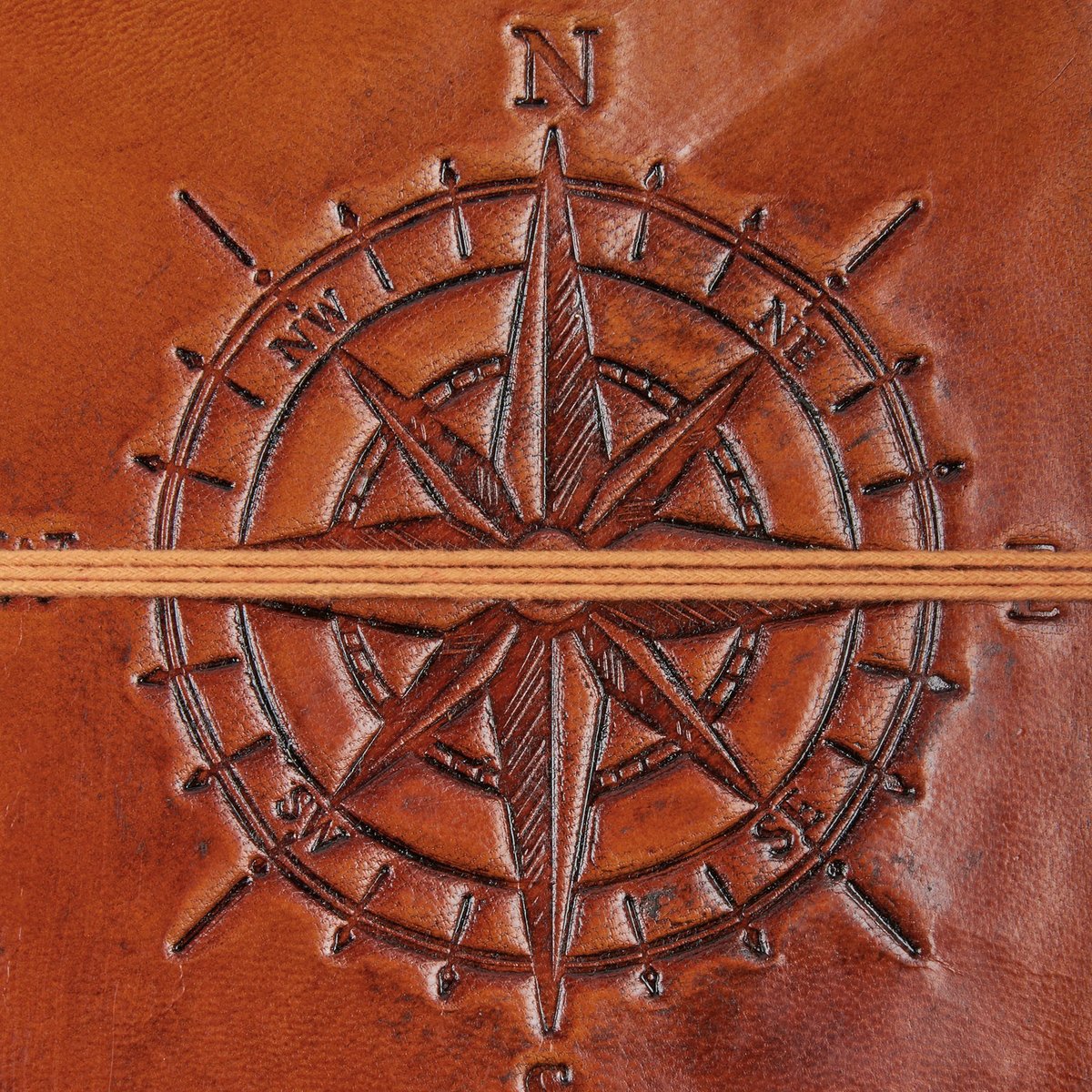 Elegant Leather Compass Rose Journal - 96 Unlined Pages with Rustic Rope Tie Closure