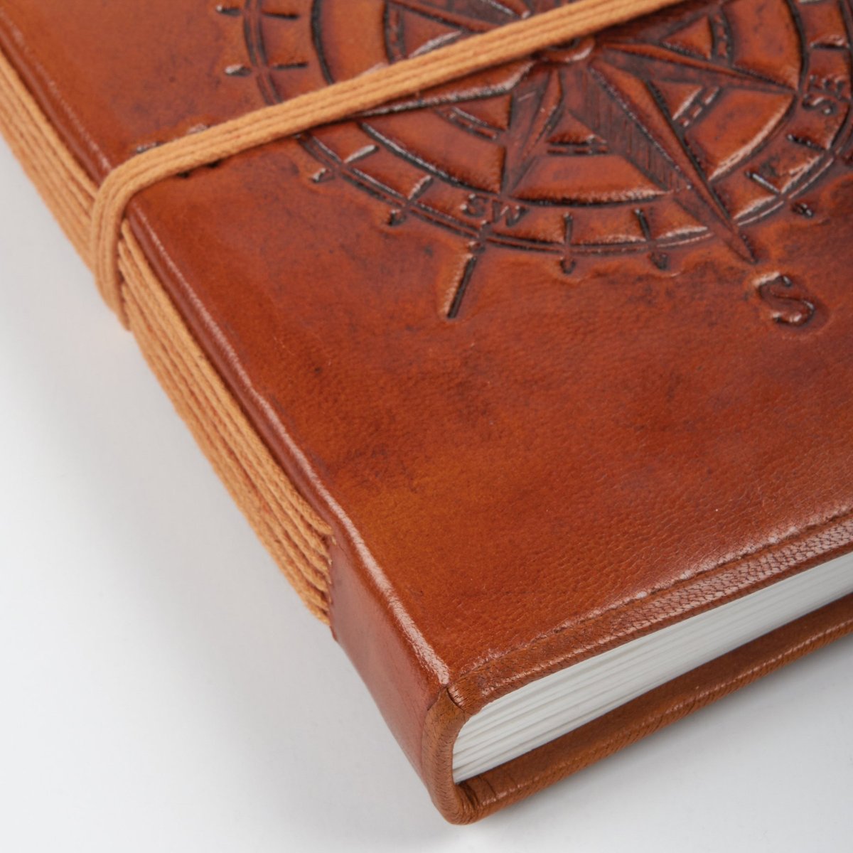 Elegant Leather Compass Rose Journal - 96 Unlined Pages with Rustic Rope Tie Closure