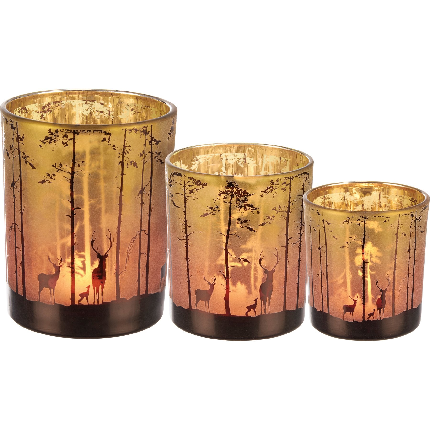 Rustic Glass Deer Silhouette Frosted Candle Holder Set, 3-Piece Home Accent