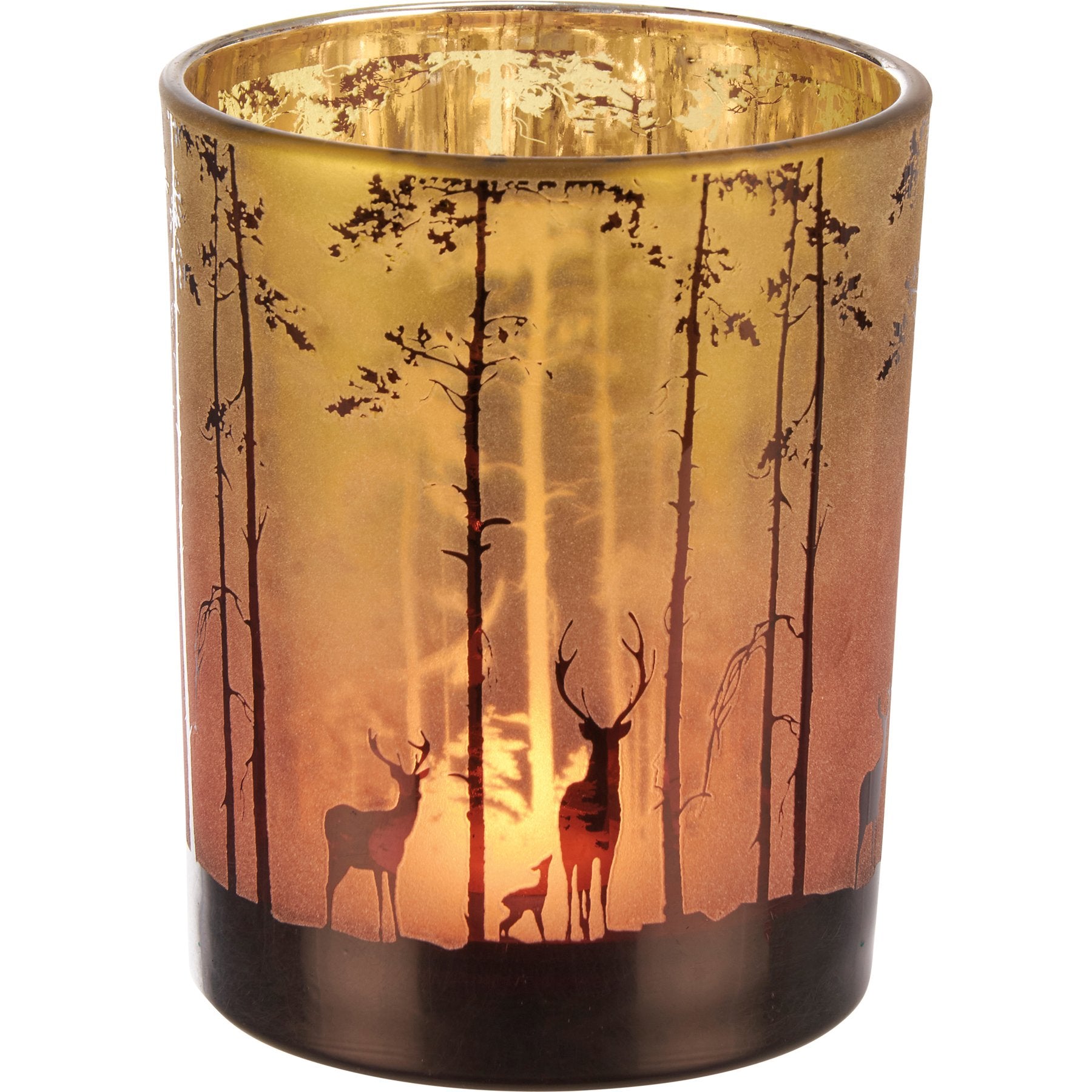 Rustic Glass Deer Silhouette Frosted Candle Holder Set, 3-Piece Home Accent
