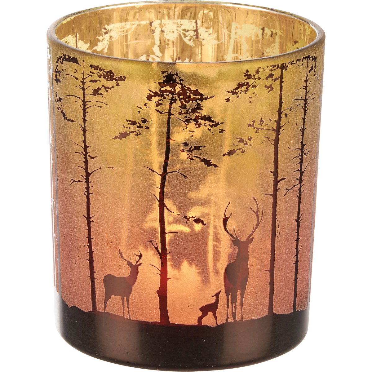 Rustic Glass Deer Silhouette Frosted Candle Holder Set, 3-Piece Home Accent