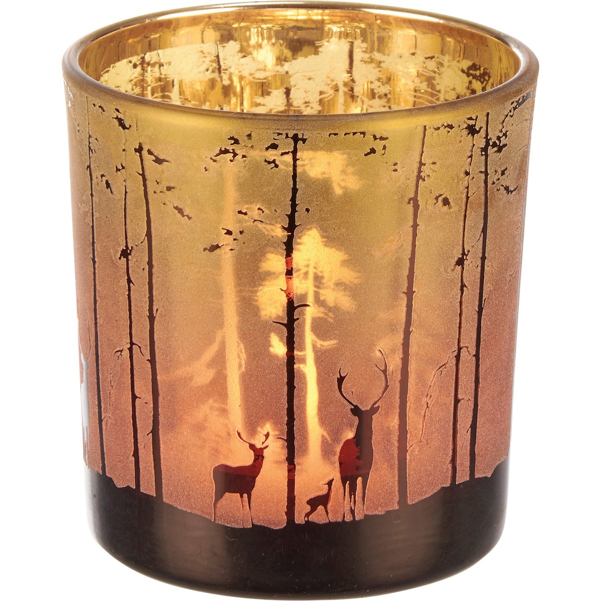 Rustic Glass Deer Silhouette Frosted Candle Holder Set, 3-Piece Home Accent