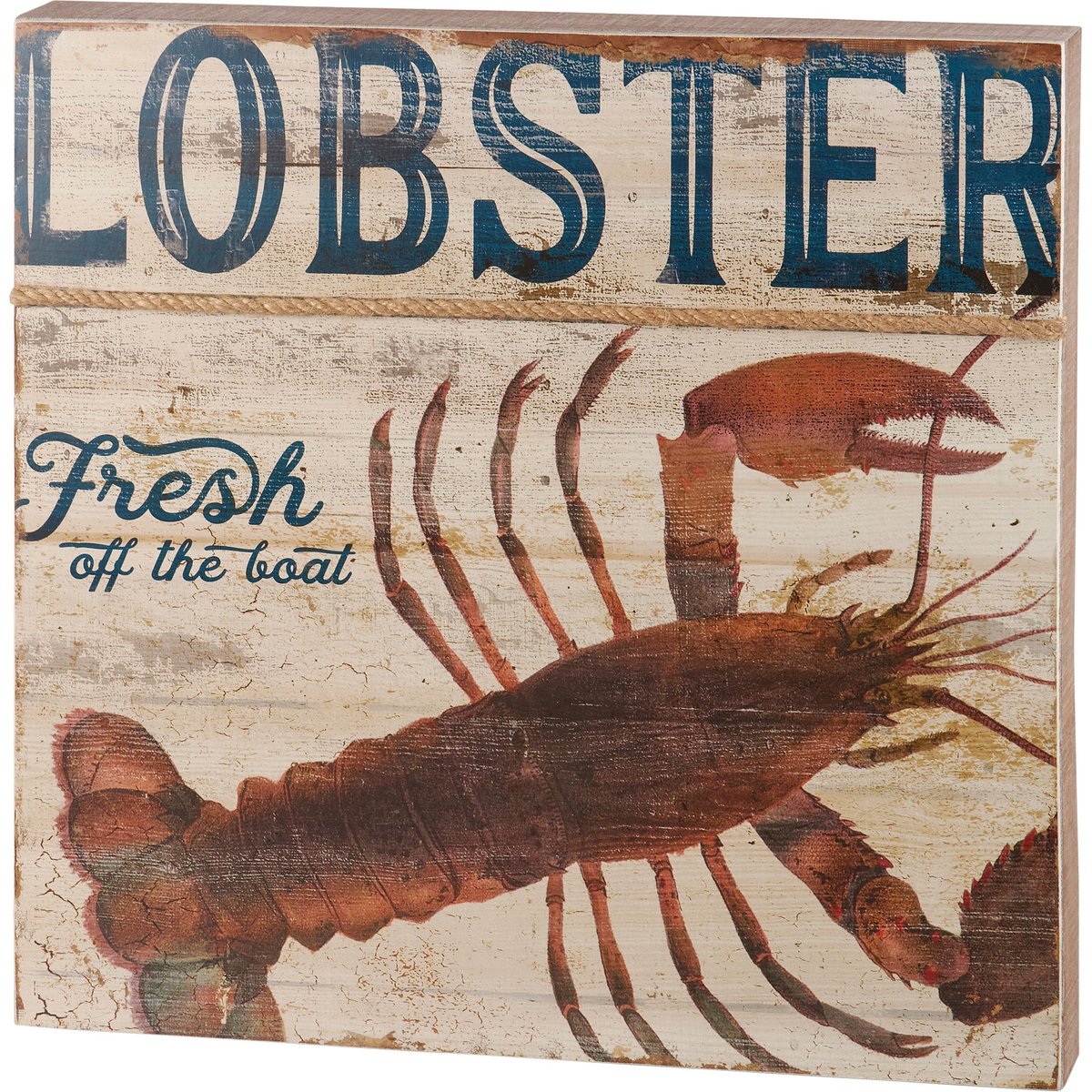 Rustic Wooden Lobster Box Sign: Fresh Off The Boat Nautical Beach Decor