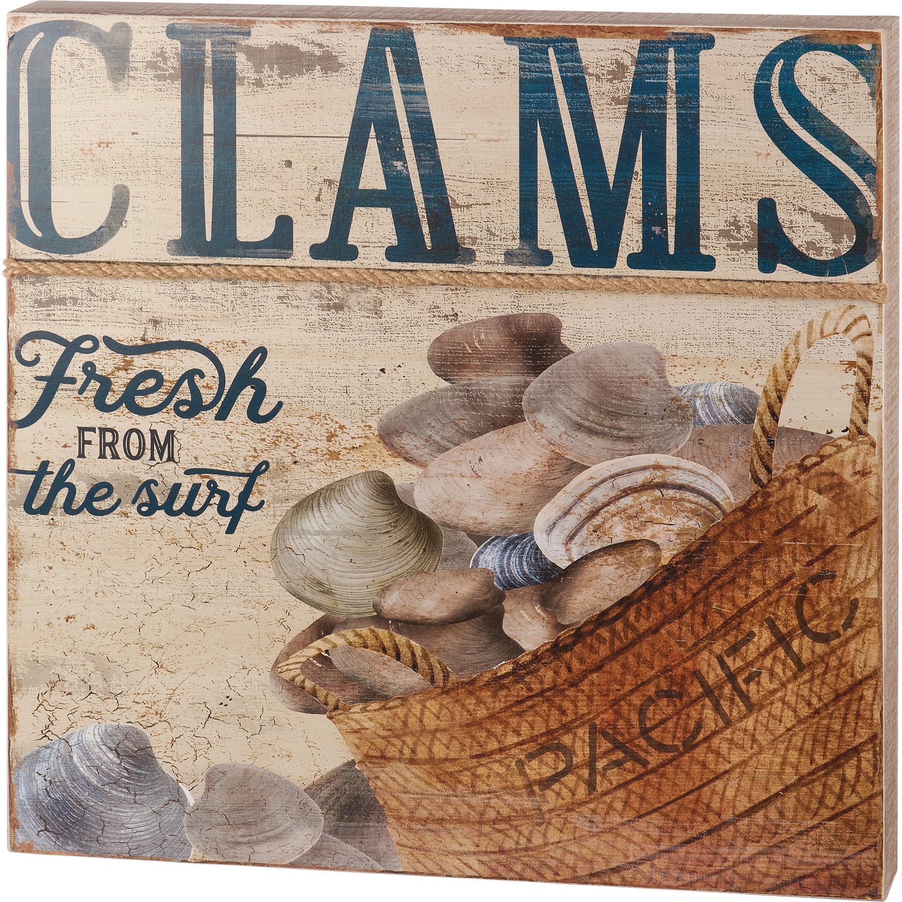 Rustic Nautical Clams Fresh From The Surf Wooden Box Sign Beach Decor
