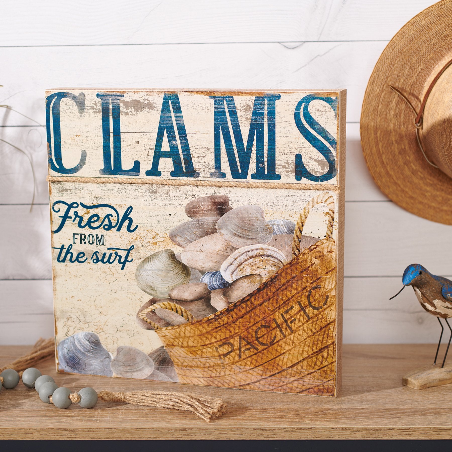 Rustic Nautical Clams Fresh From The Surf Wooden Box Sign Beach Decor