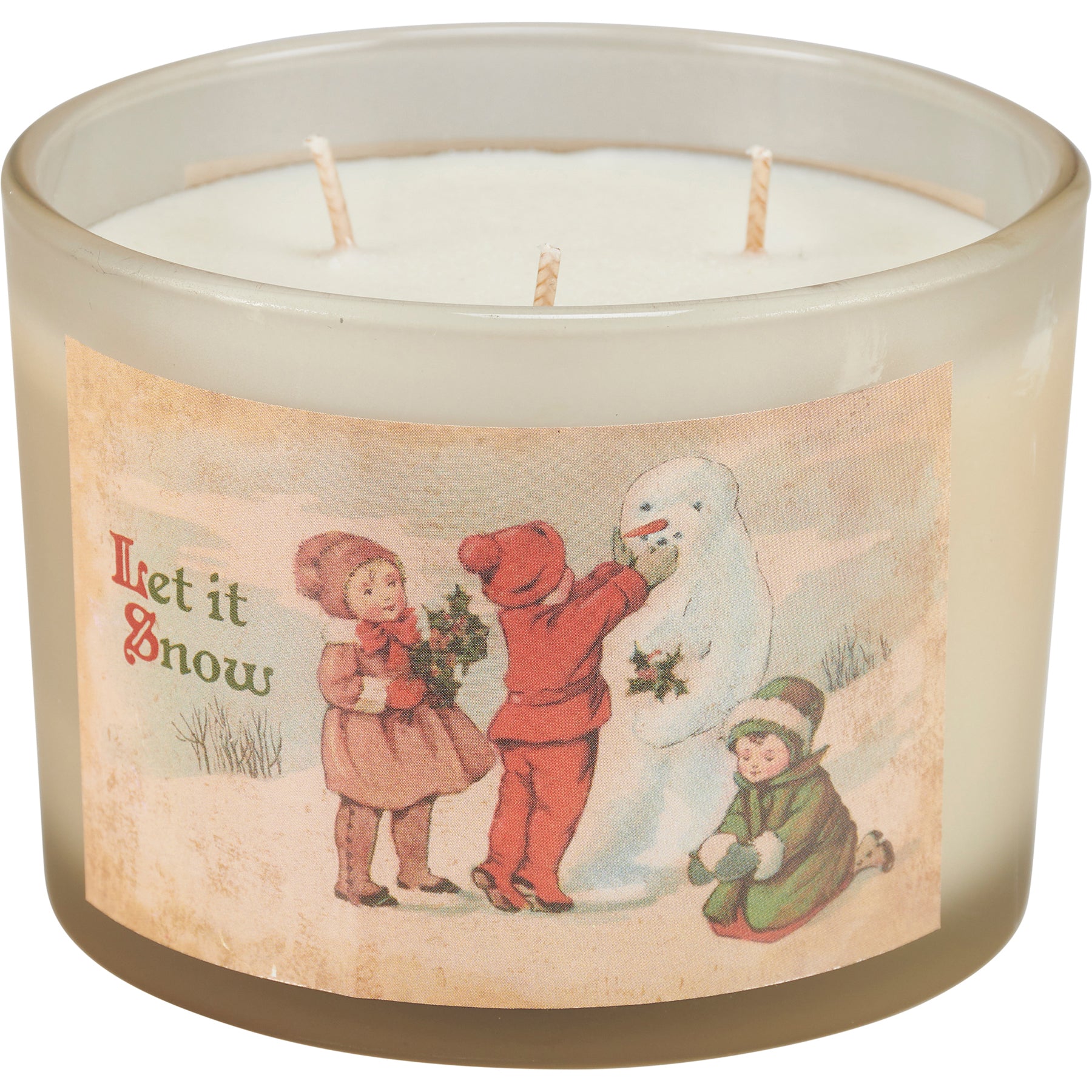 Vintage Snowmen Frosted Jar Candle Set - 4-Pack, Evergreen & Peppermint Scents