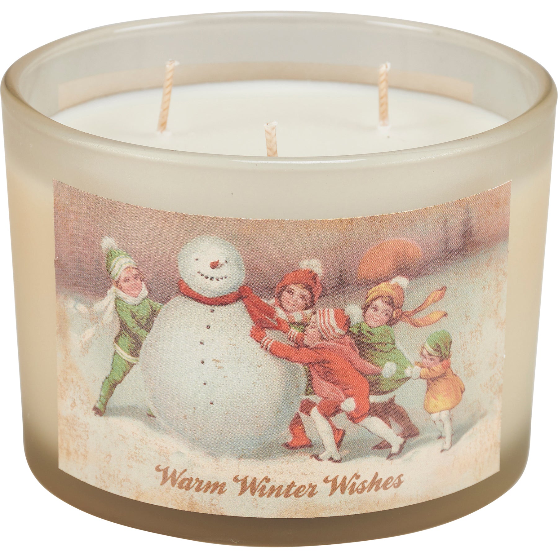 Vintage Snowmen Frosted Jar Candle Set - 4-Pack, Evergreen & Peppermint Scents