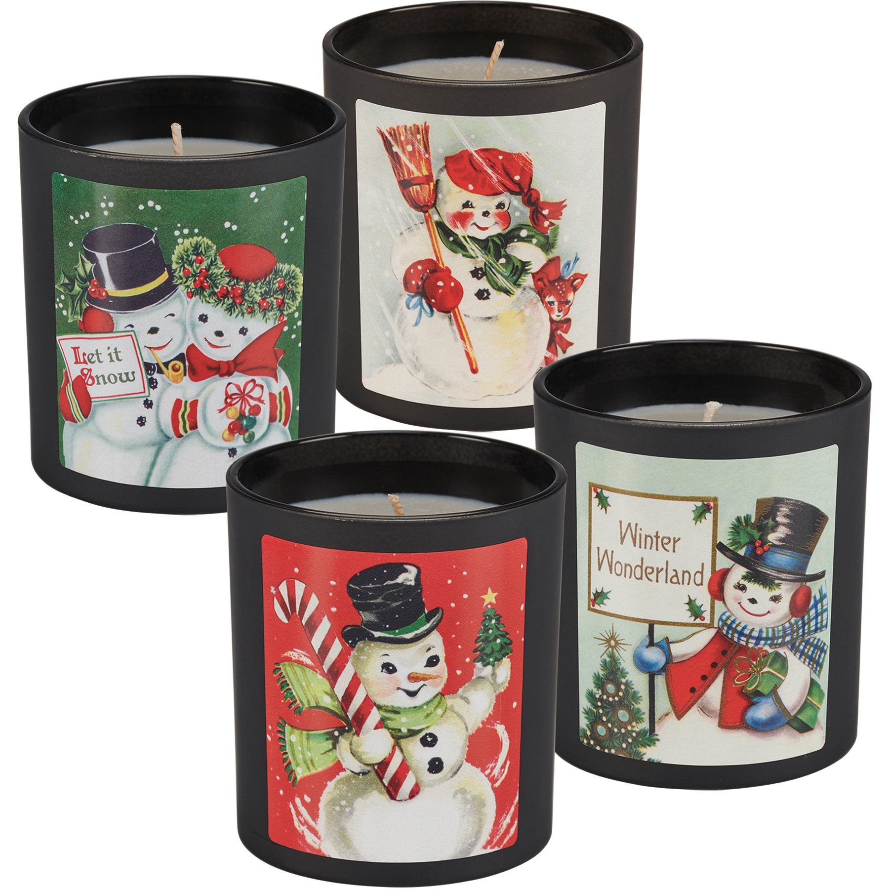 Delightful Snowy Friends Vintage Christmas Jar Candle Set - 4 Soy Wax Candles