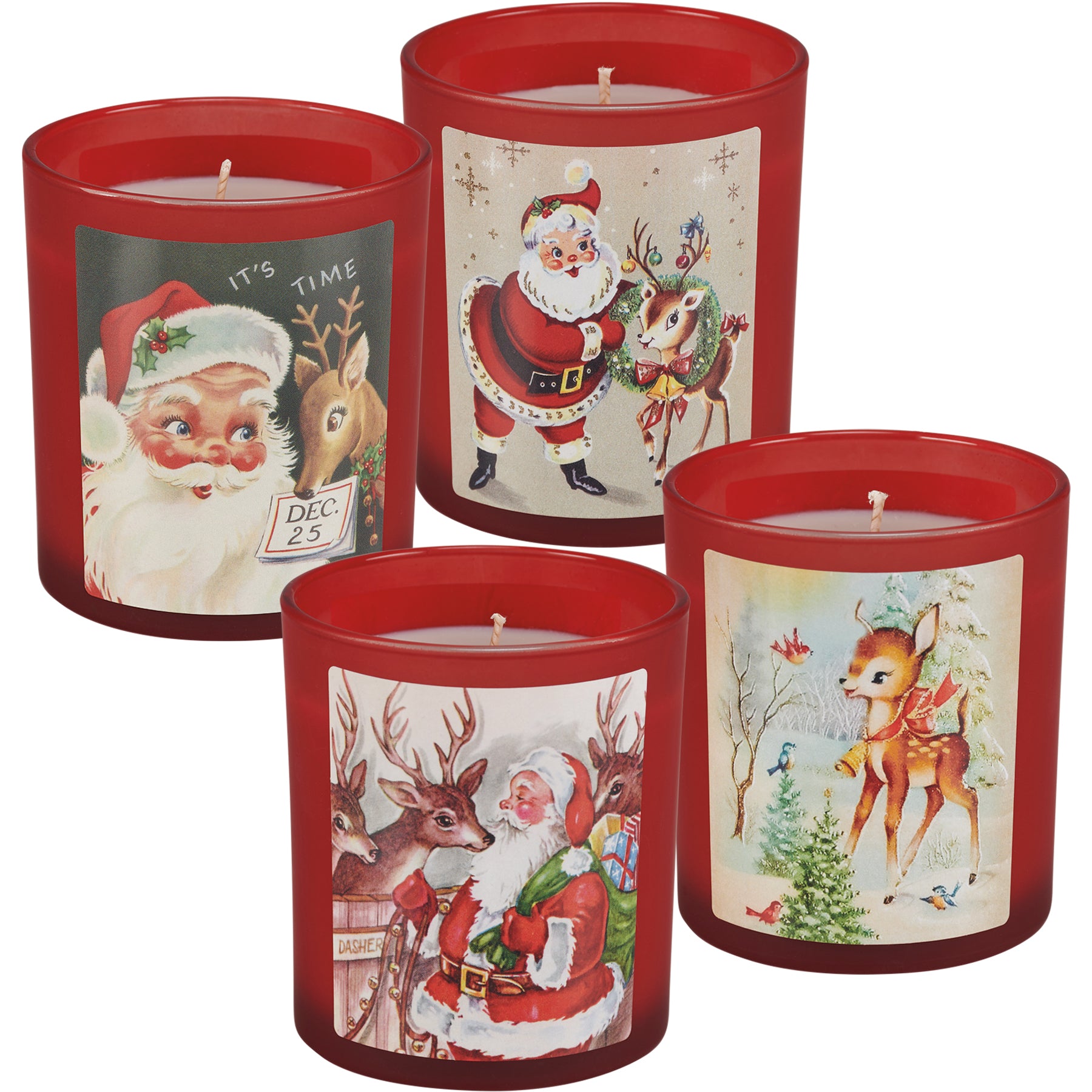 Festive Santa's Reindeer Christmas Soy Wax Candle Set - 4-Pack Evergreen Scented