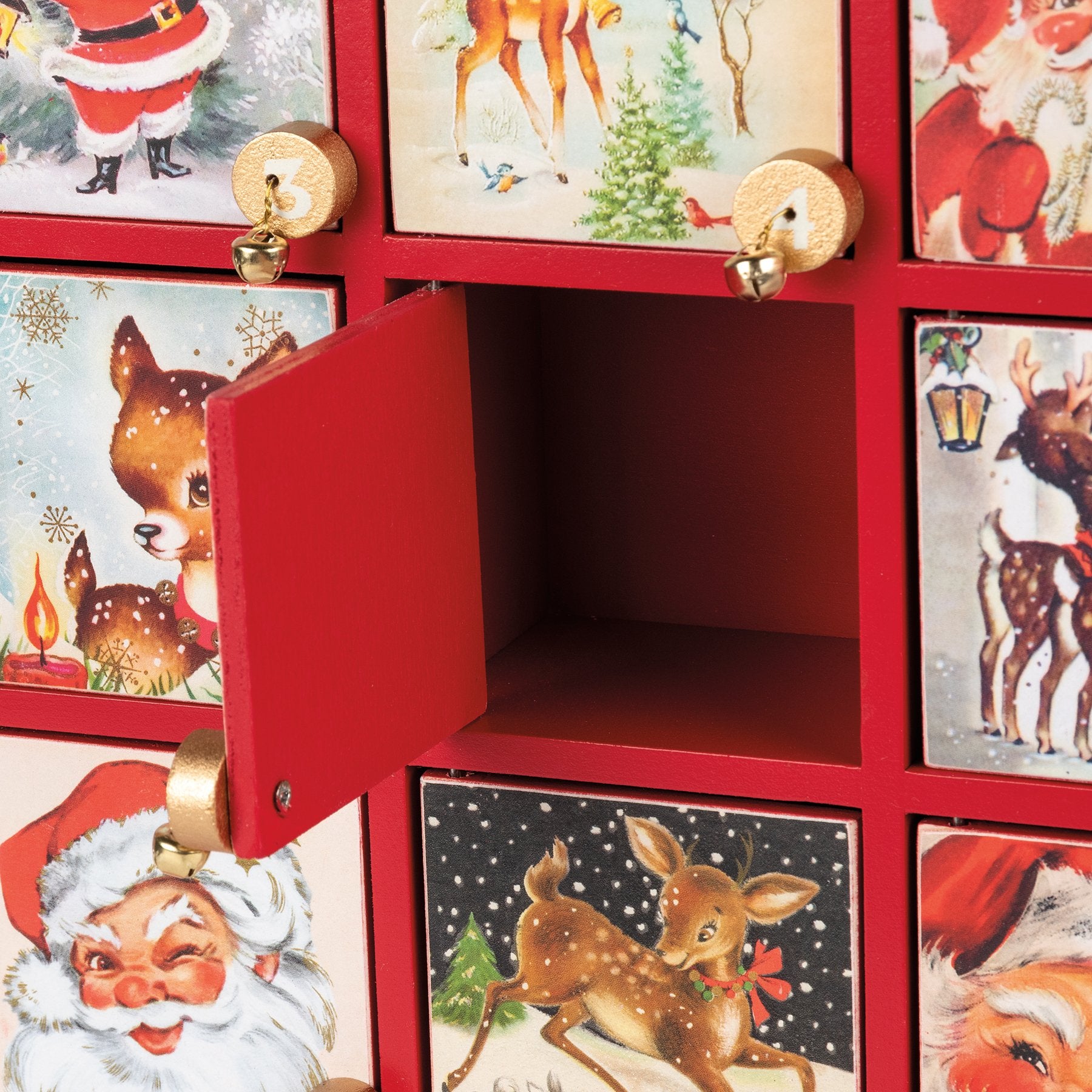 Vintage-Inspired Retro Santa Claus 24-Day Christmas Countdown Advent Box with Bells