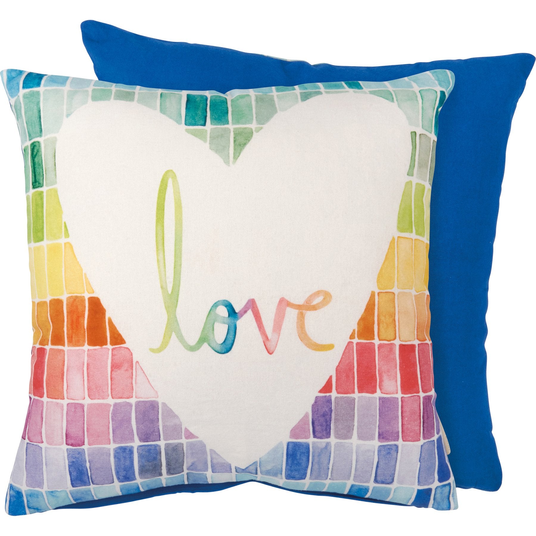 Vibrant Rainbow Mosaic Love Heart Pillow - Soft Cotton Accent Decor 16x16