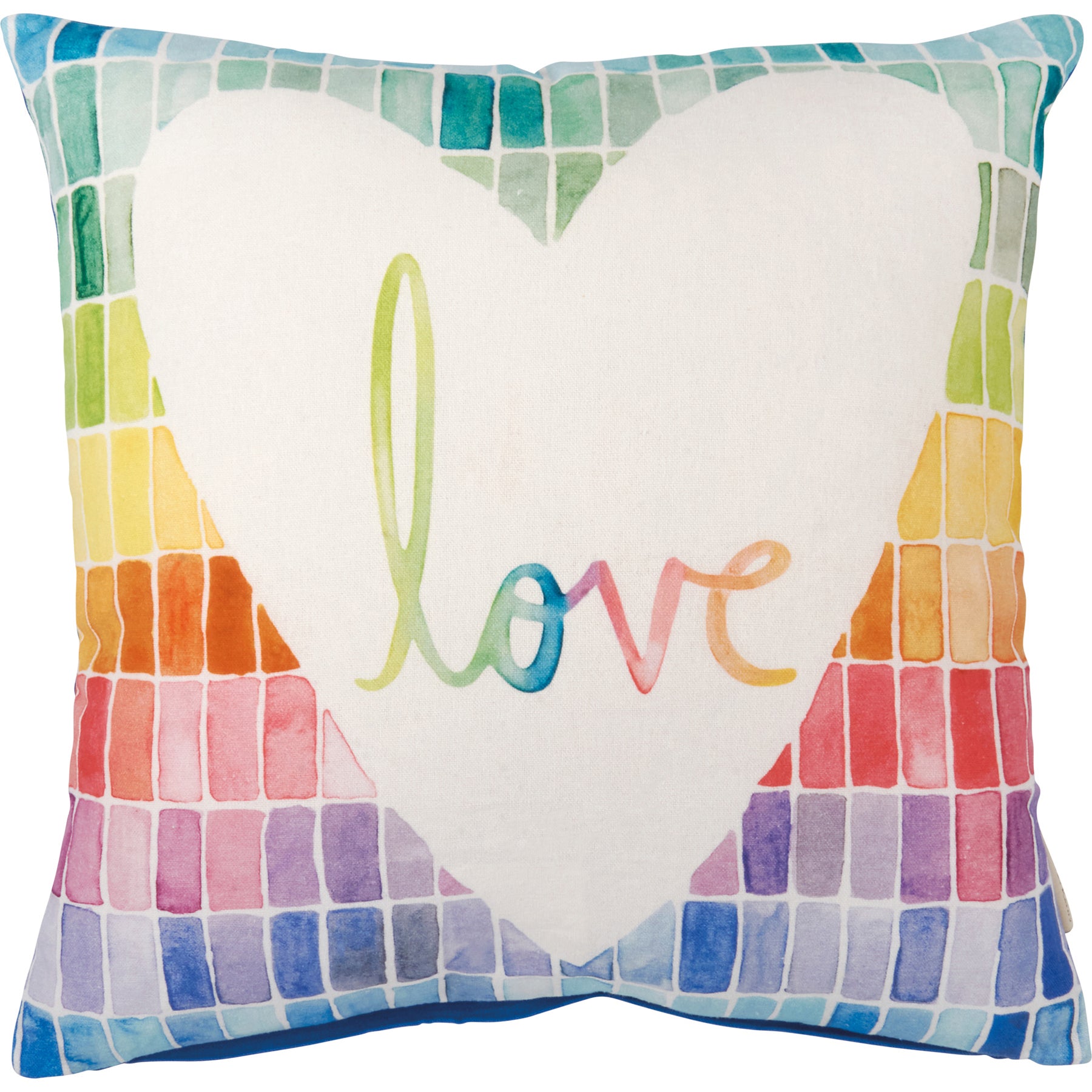 Vibrant Rainbow Mosaic Love Heart Pillow - Soft Cotton Accent Decor 16x16