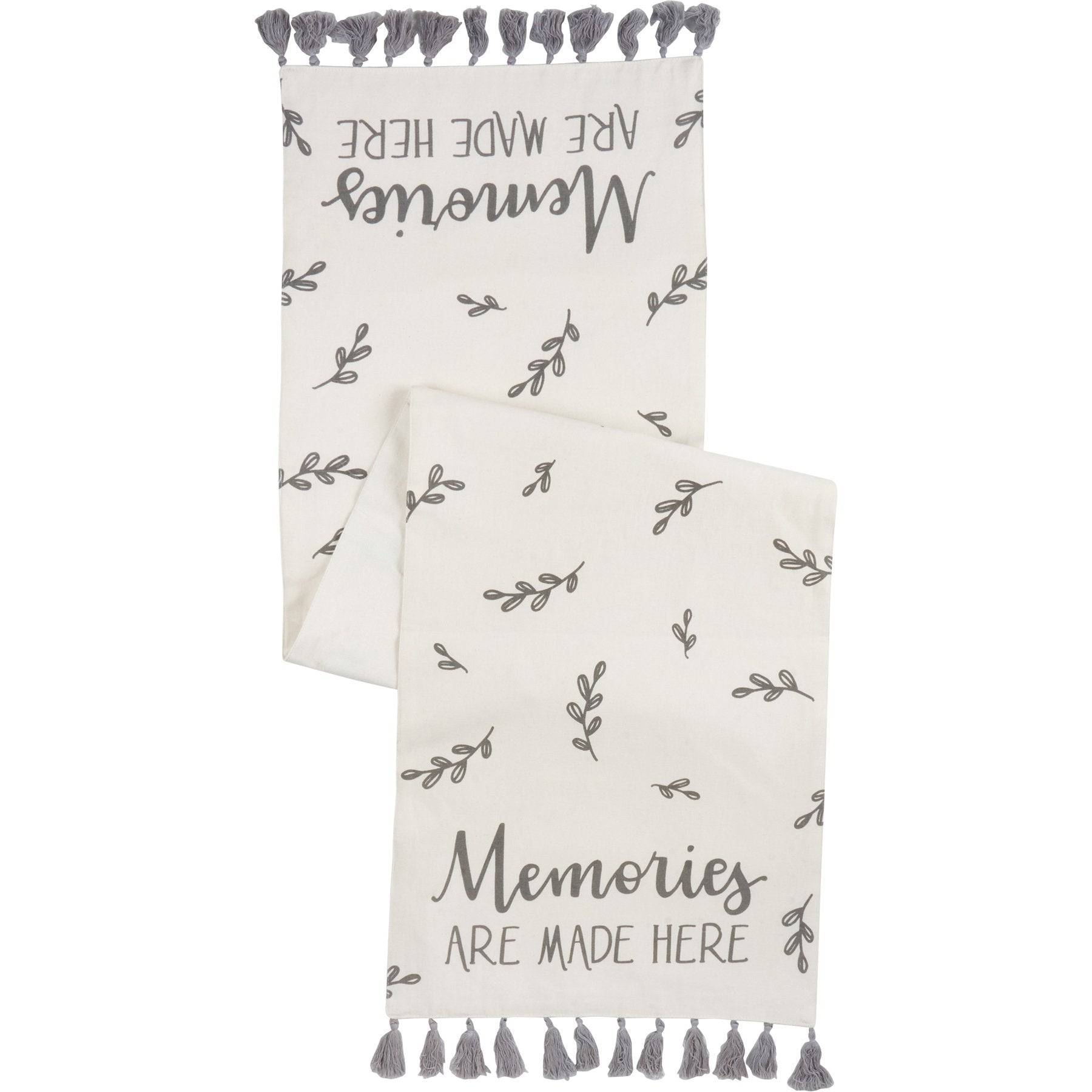 Charming Cotton Table Runner with 'Memories Are Made Here' Sentiment, Tassels