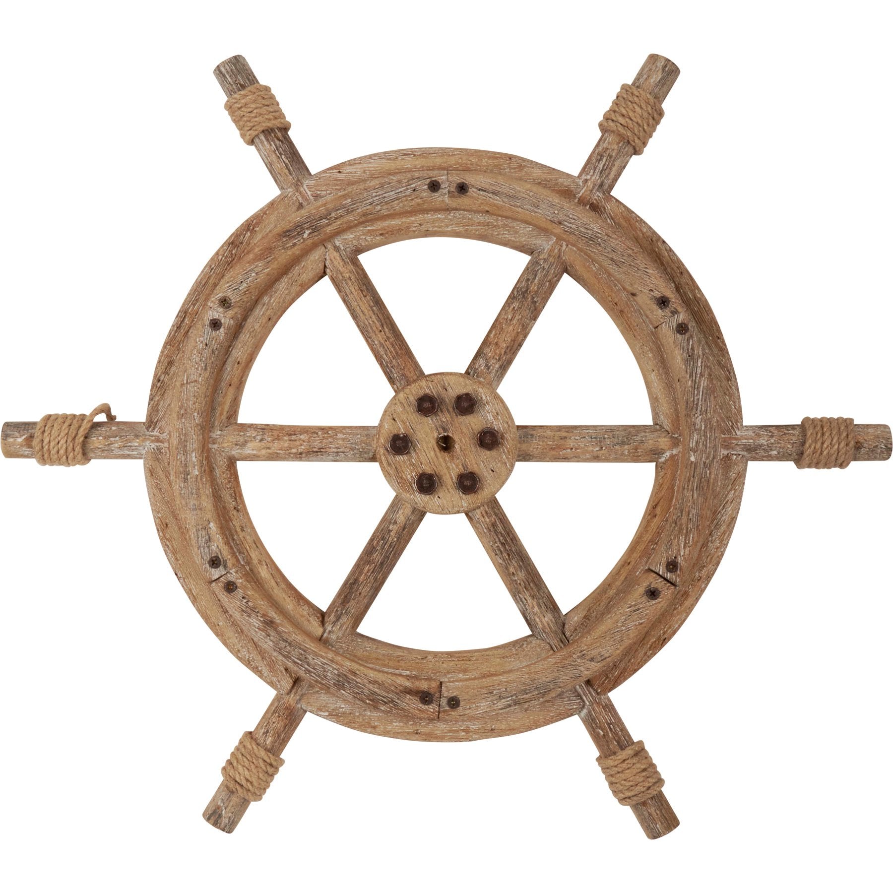 Nautical Wooden Ship's Wheel Wall Decor with Rope and Brass Accents