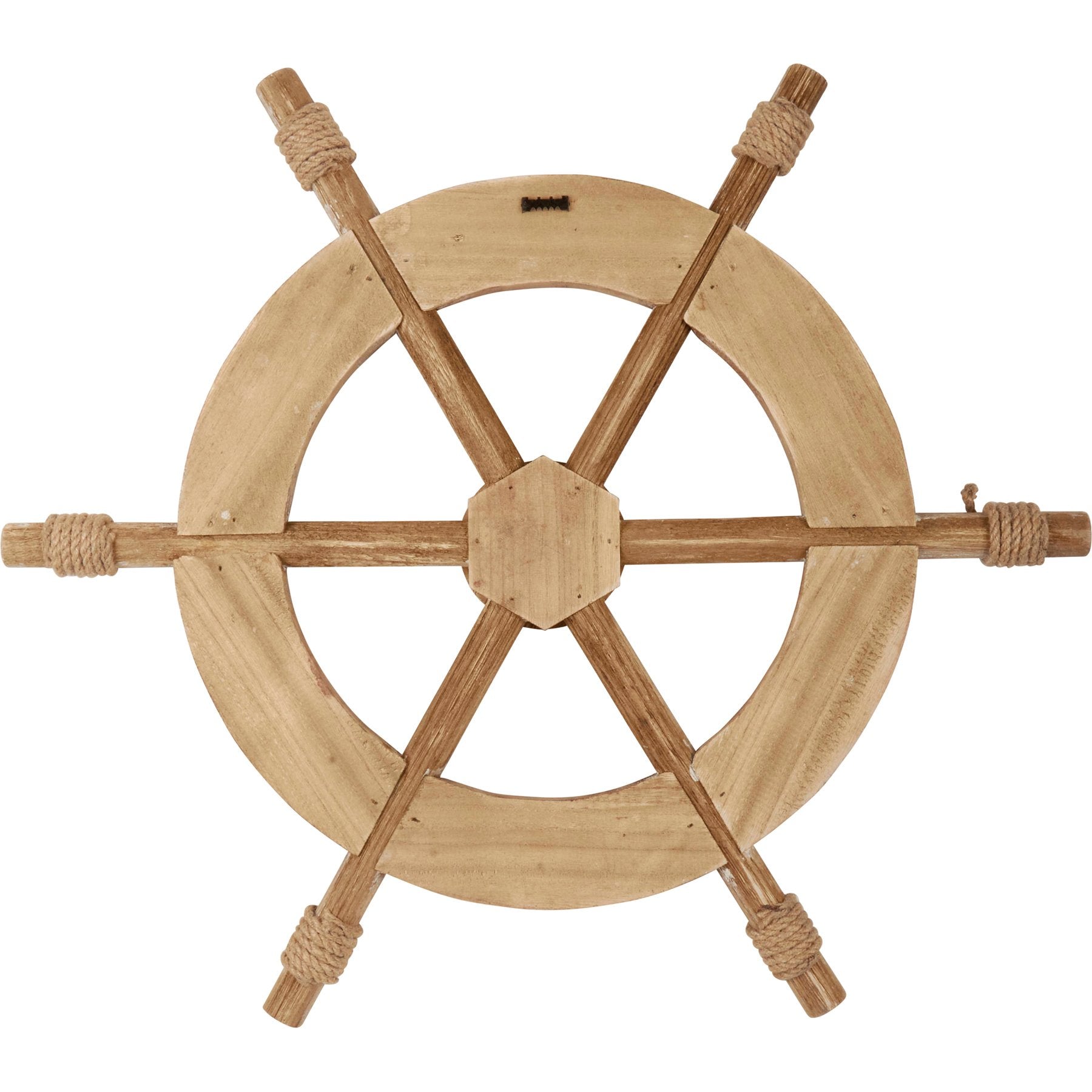 Nautical Wooden Ship's Wheel Wall Decor with Rope and Brass Accents