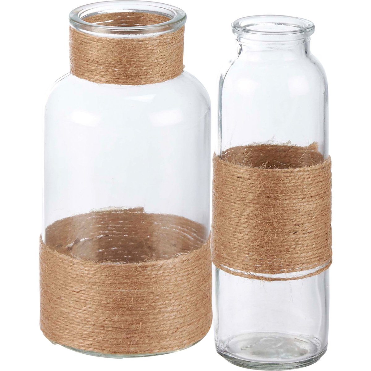 Coastal Jute Wrapped Glass Apothecary Vase Set - Rustic Beach Home Decor