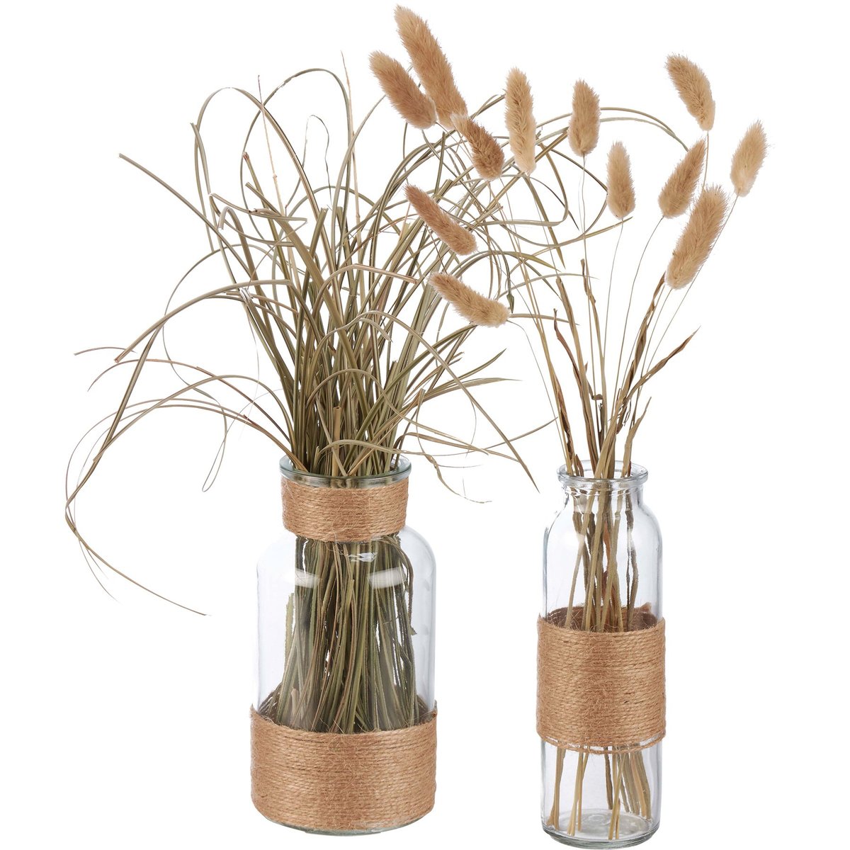 Coastal Jute Wrapped Glass Apothecary Vase Set - Rustic Beach Home Decor