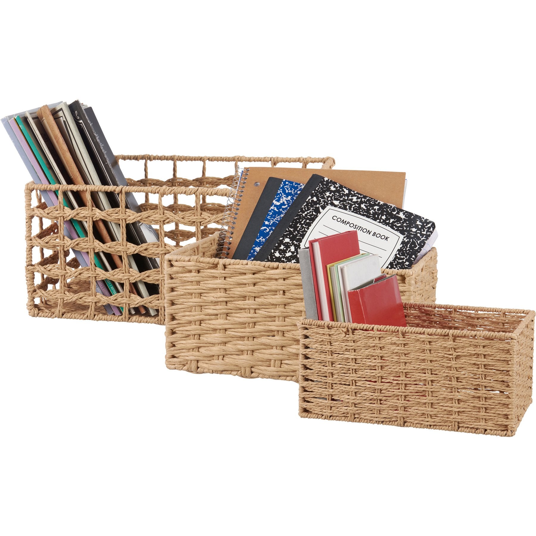 Chic Beige Mixed Weave Nesting Basket Set - 3 Piece Home Storage Solution