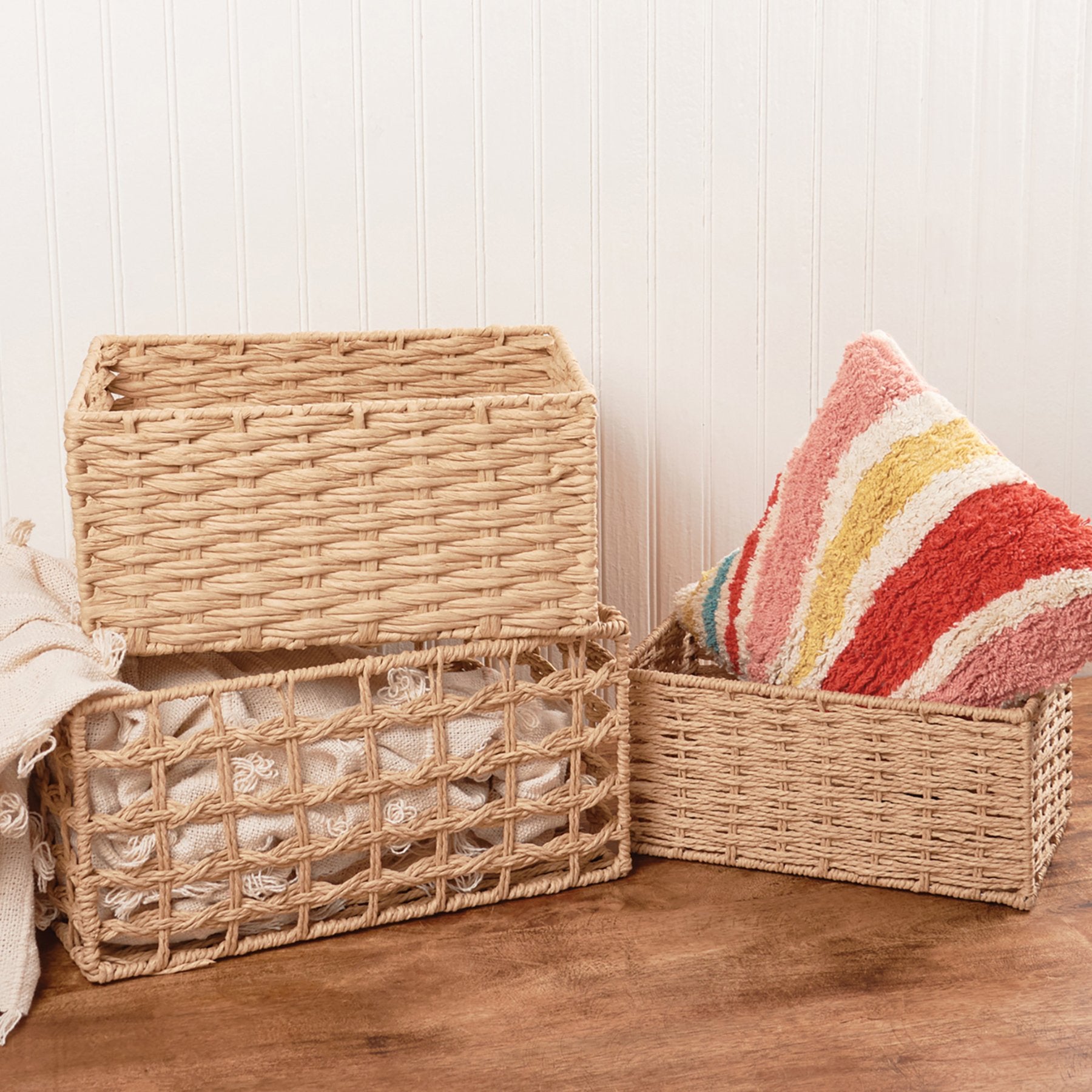 Chic Beige Mixed Weave Nesting Basket Set - 3 Piece Home Storage Solution