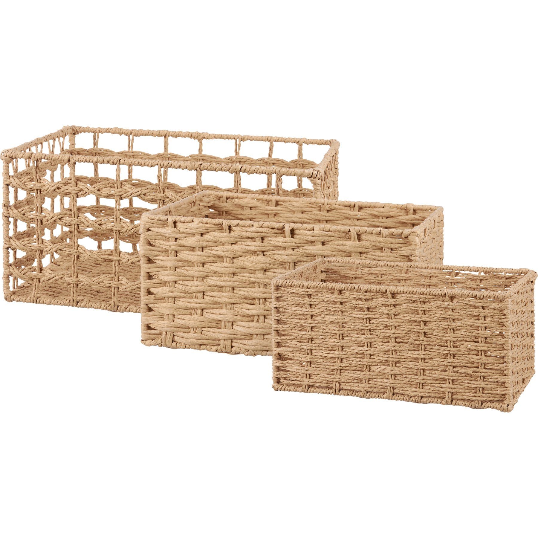 Chic Beige Mixed Weave Nesting Basket Set - 3 Piece Home Storage Solution