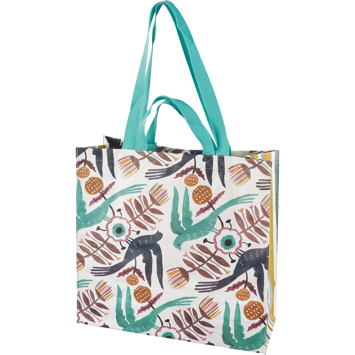 Whimsical Blue Bird Market Tote Bag - Eco-Friendly Folk Art Double-Sided