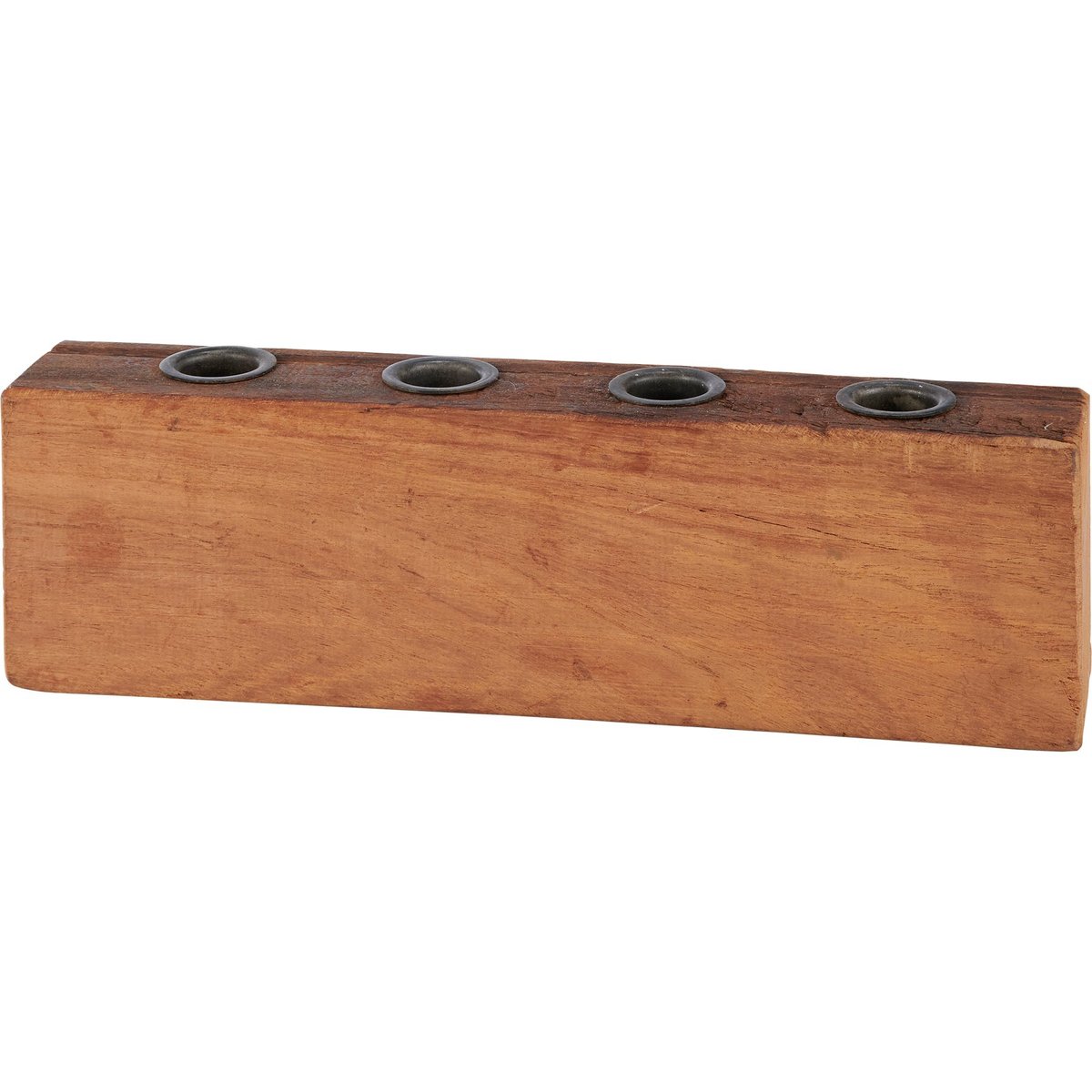 Rustic Farmhouse Wood Candle Holder with Aged Finish, Four Metal Taper Candle Slots