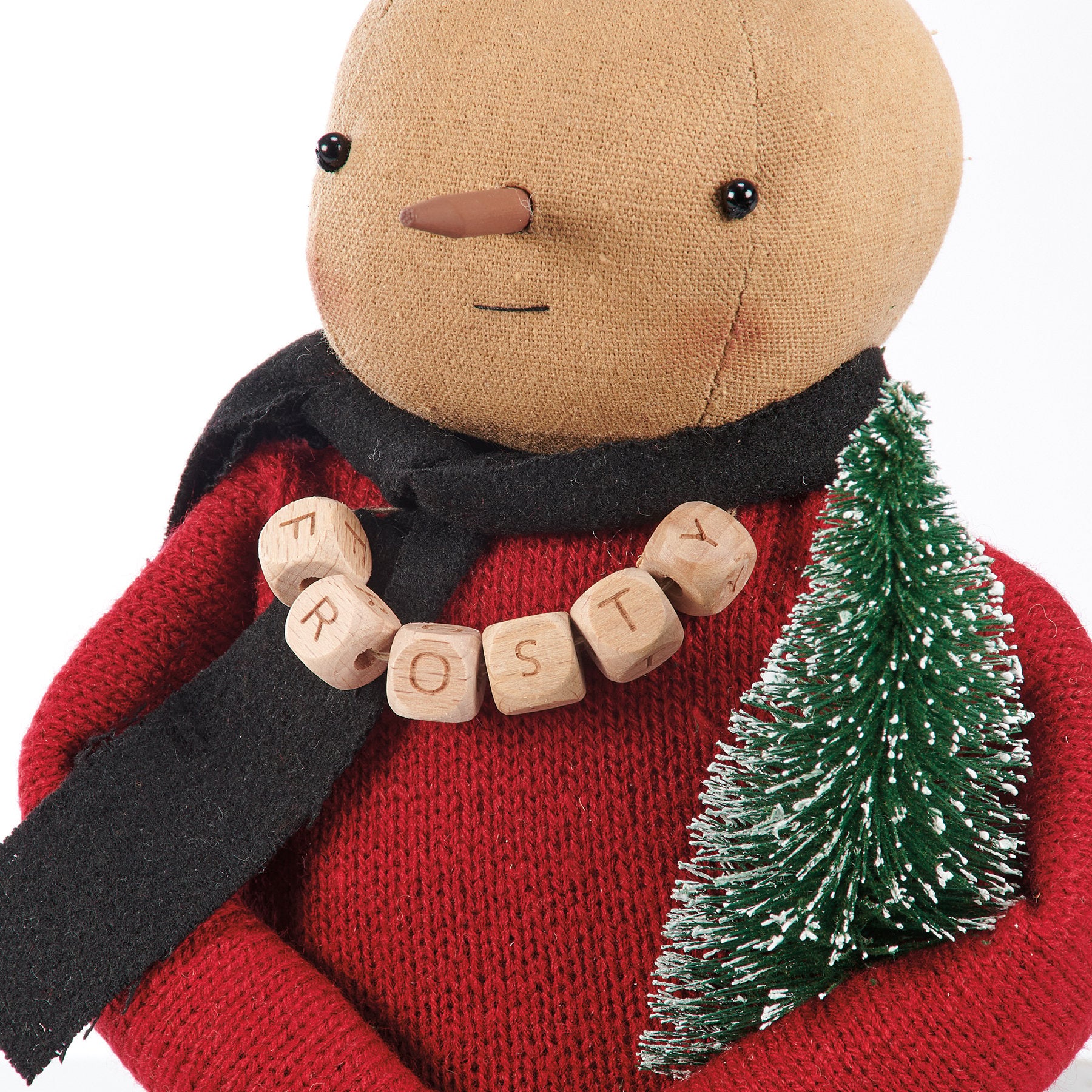 Charming Primitive Frosty Snowman Doll with Christmas Tree Accent