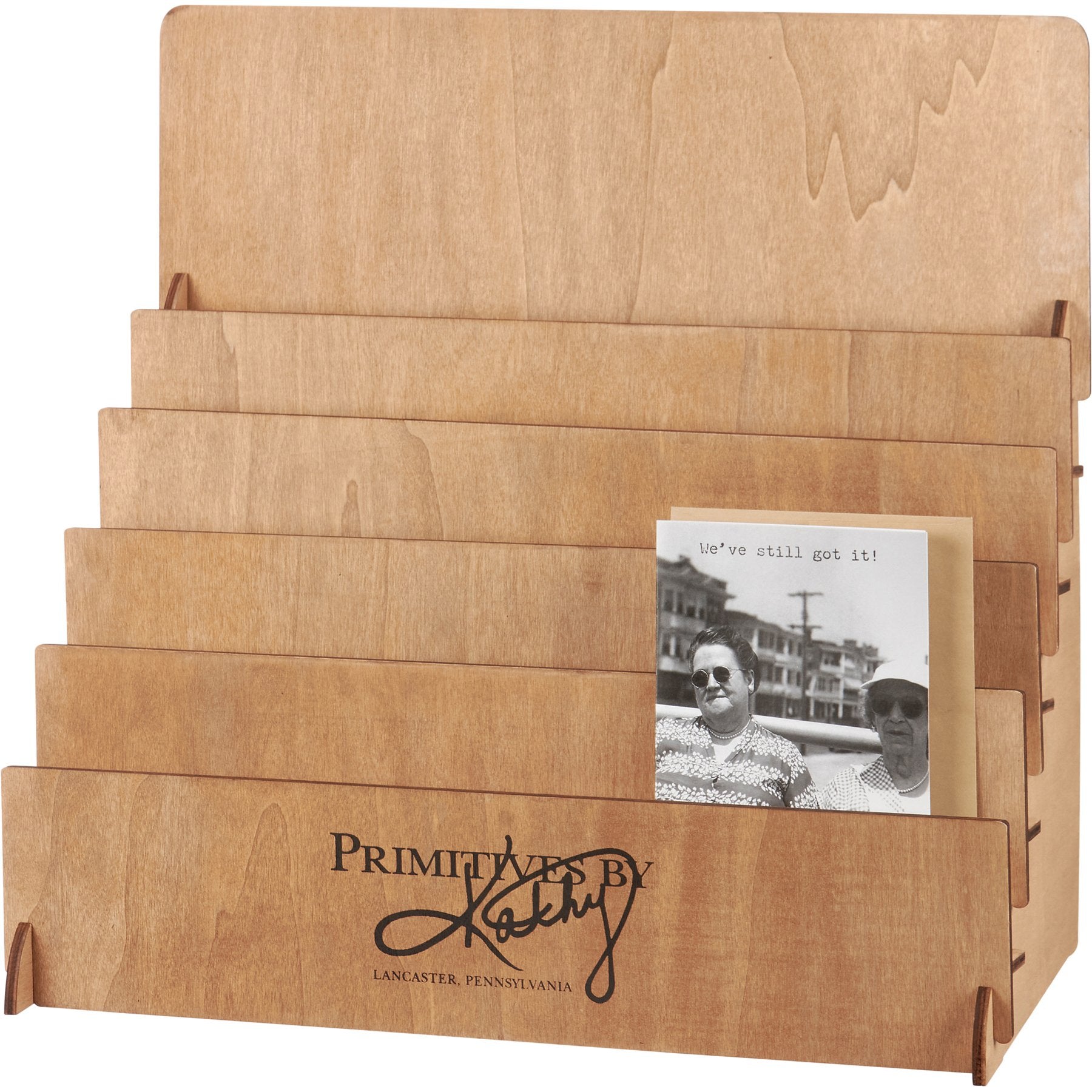Natural Wood Greeting Card Display Rack: Showcase 15 Designs, Holds 90 Cards