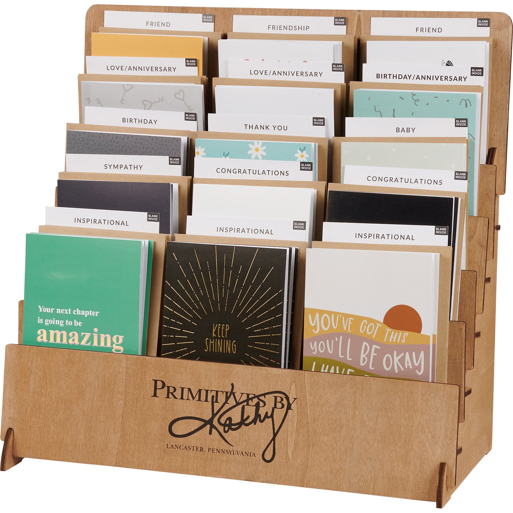 Natural Wood Greeting Card Display Rack: Showcase 15 Designs, Holds 90 Cards