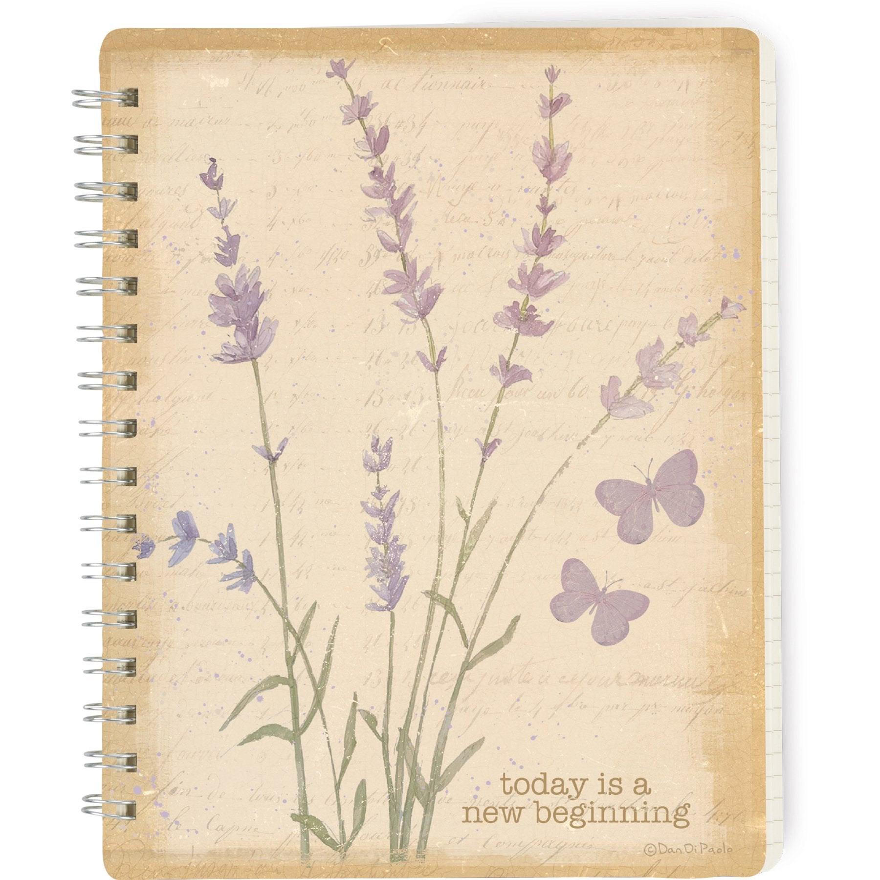 Charming 'A New Beginning' Spiral Notebook with Purple Lavender & Butterfly Art