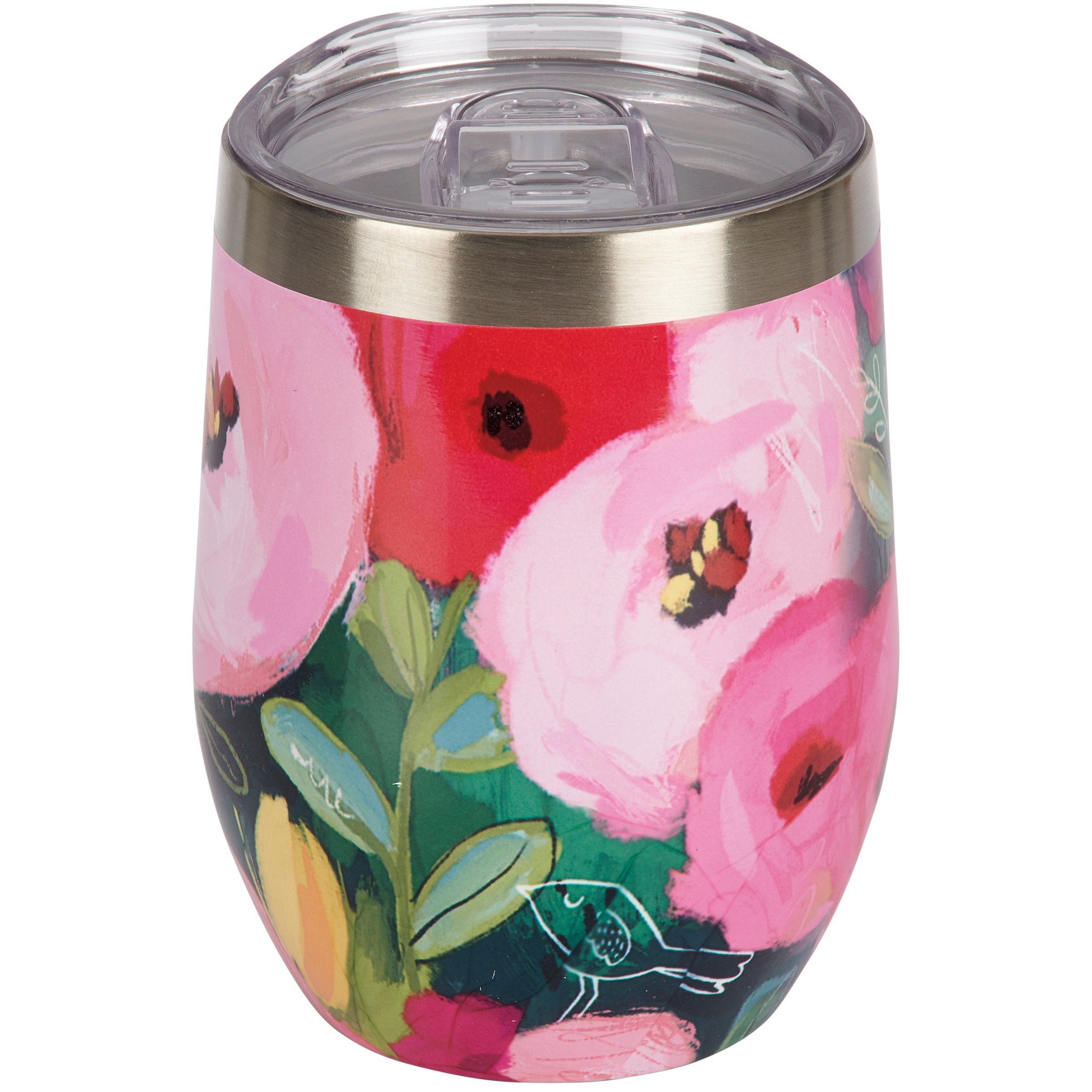 Vibrant Pink Poppies 12oz Insulated Stainless Steel Wine Tumbler with Lid