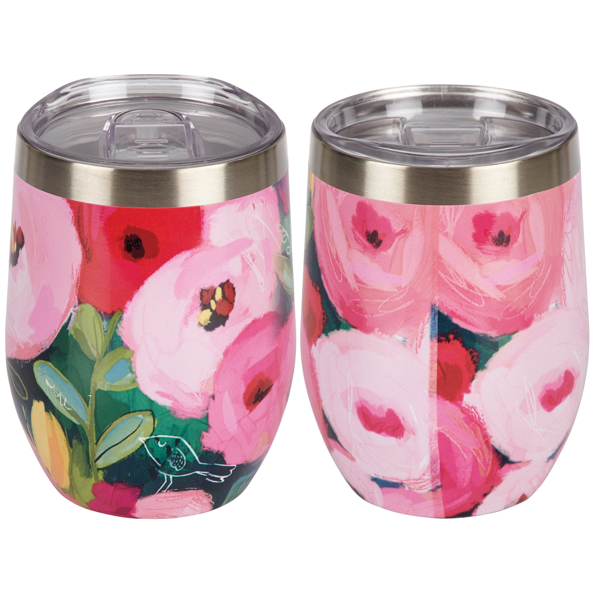 Vibrant Pink Poppies 12oz Insulated Stainless Steel Wine Tumbler with Lid