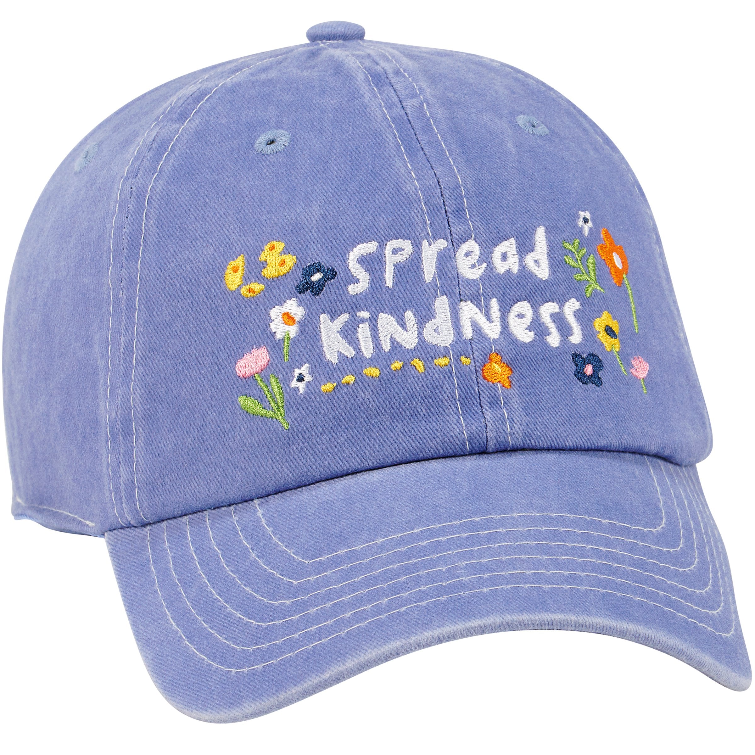 Stonewashed Blue 'Spread Kindness' Embroidered Floral Adjustable Cotton Baseball Cap
