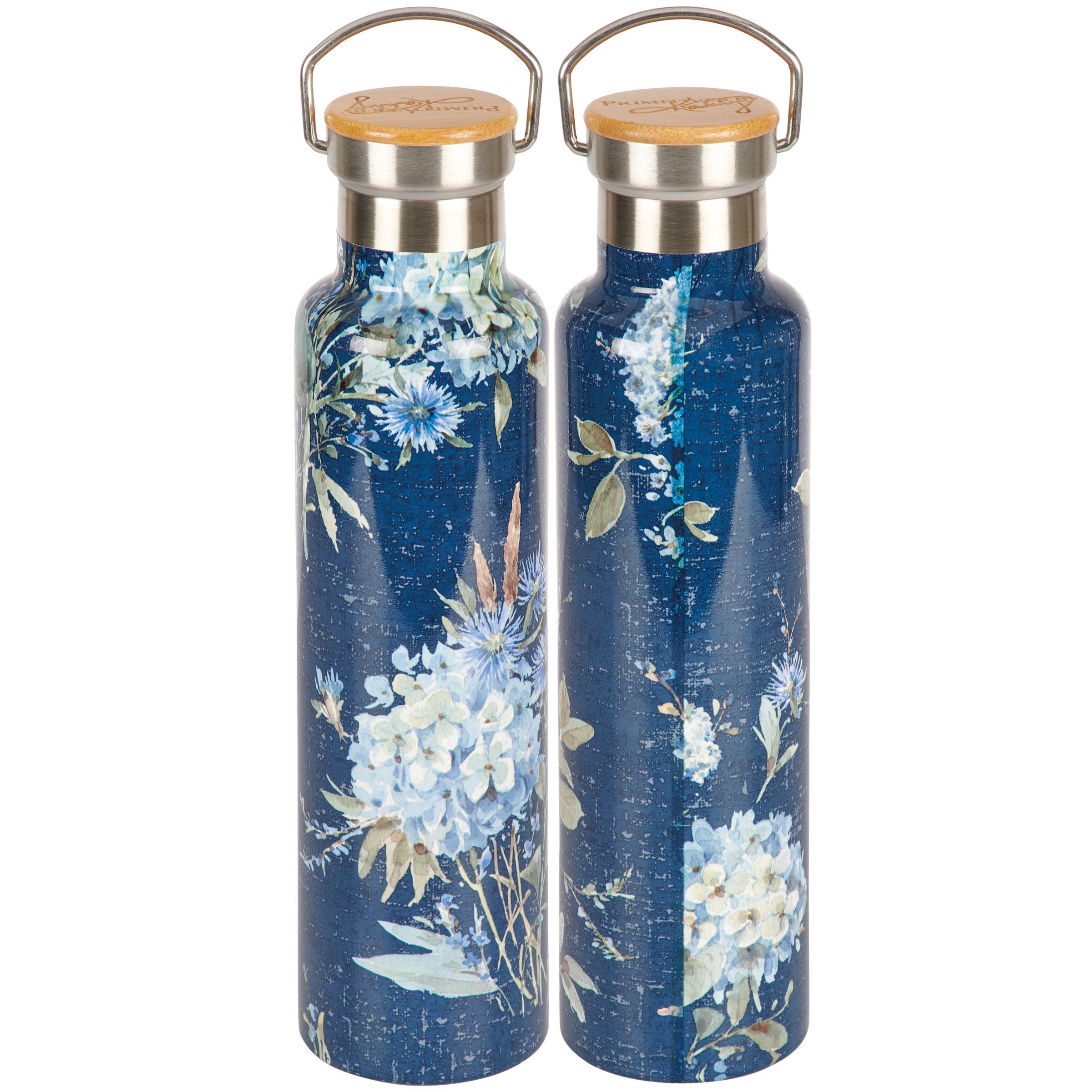 Elegant Blue Floral Insulated Stainless Steel Water Bottle, 25 oz Capacity
