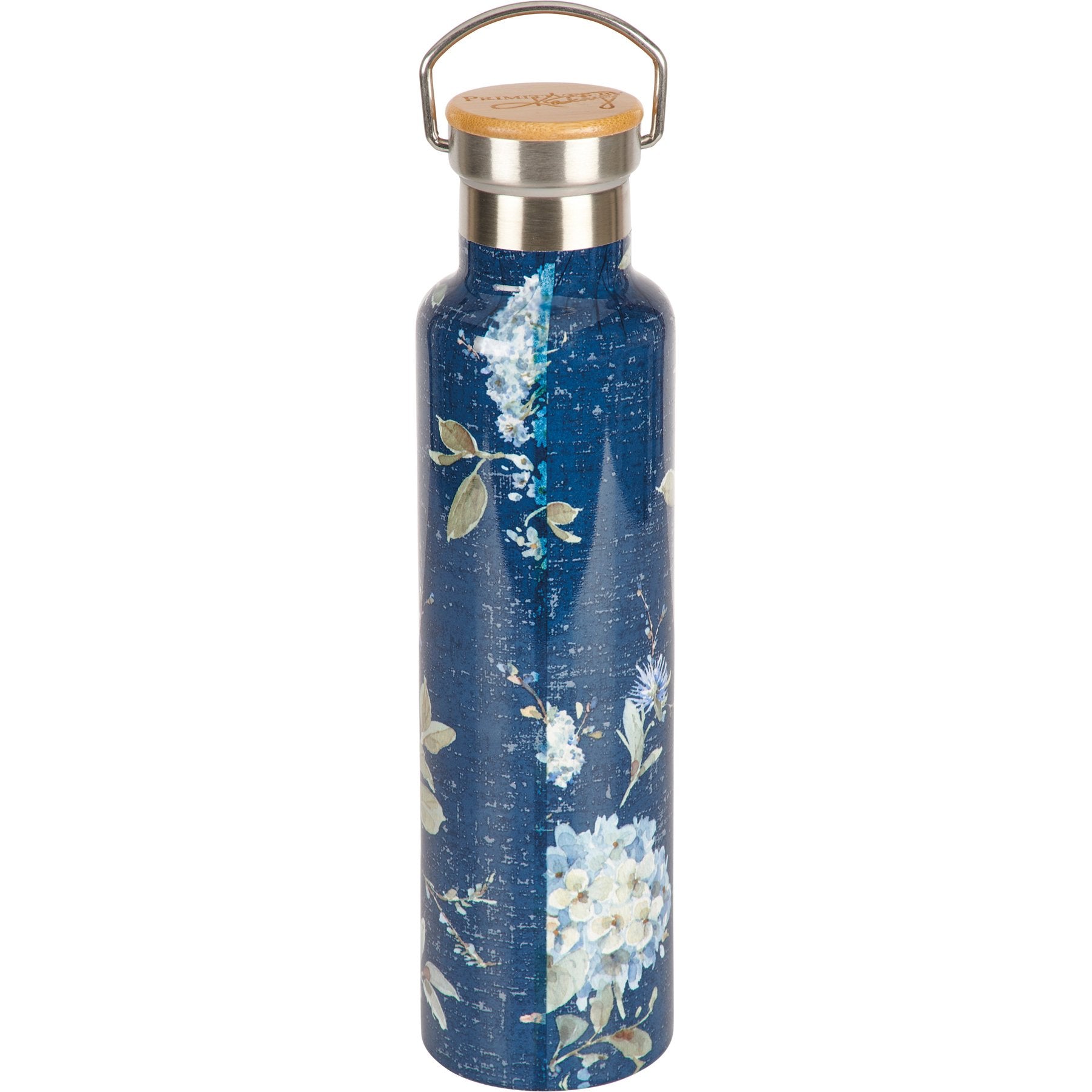 Elegant Blue Floral Insulated Stainless Steel Water Bottle, 25 oz Capacity