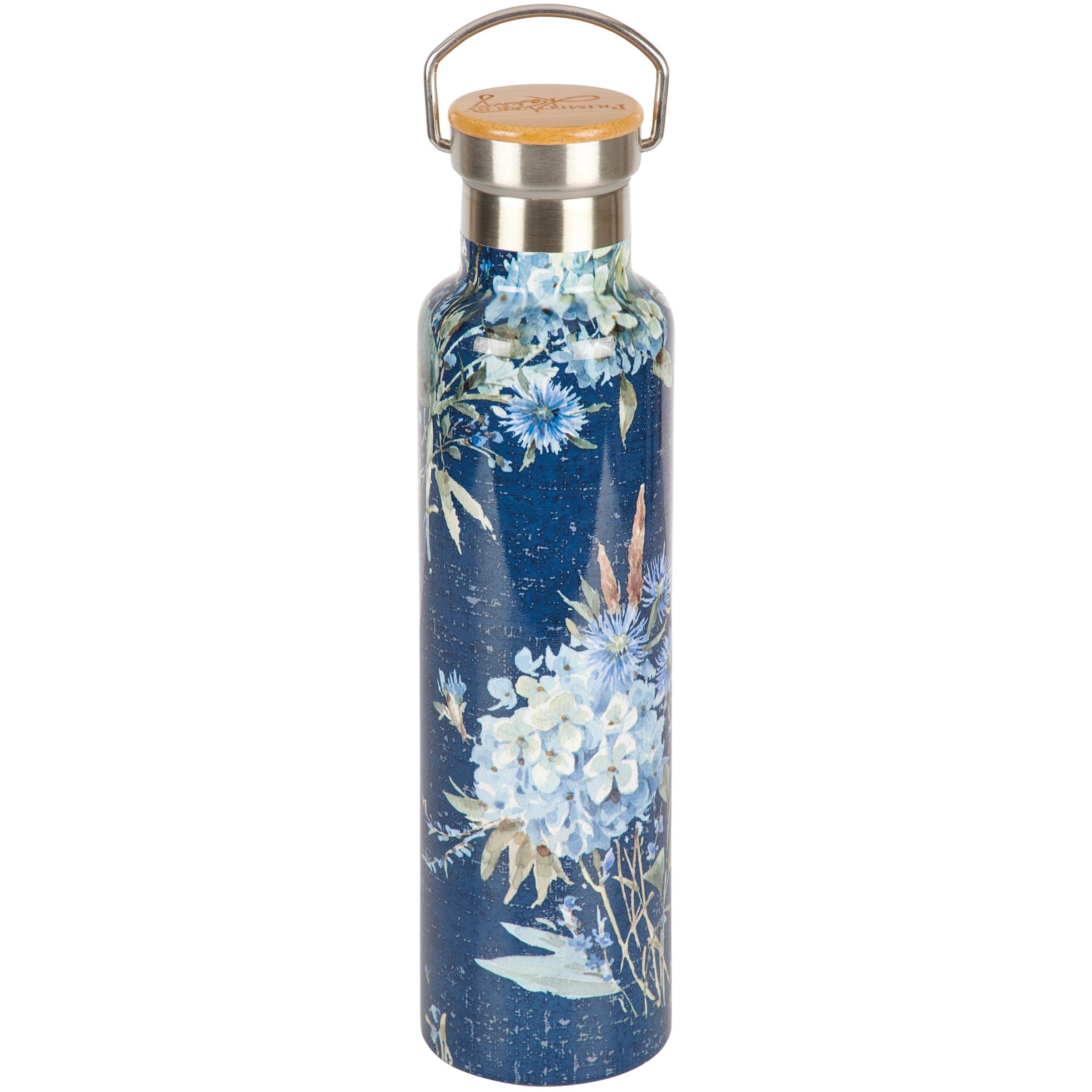 Elegant Blue Floral Insulated Stainless Steel Water Bottle, 25 oz Capacity