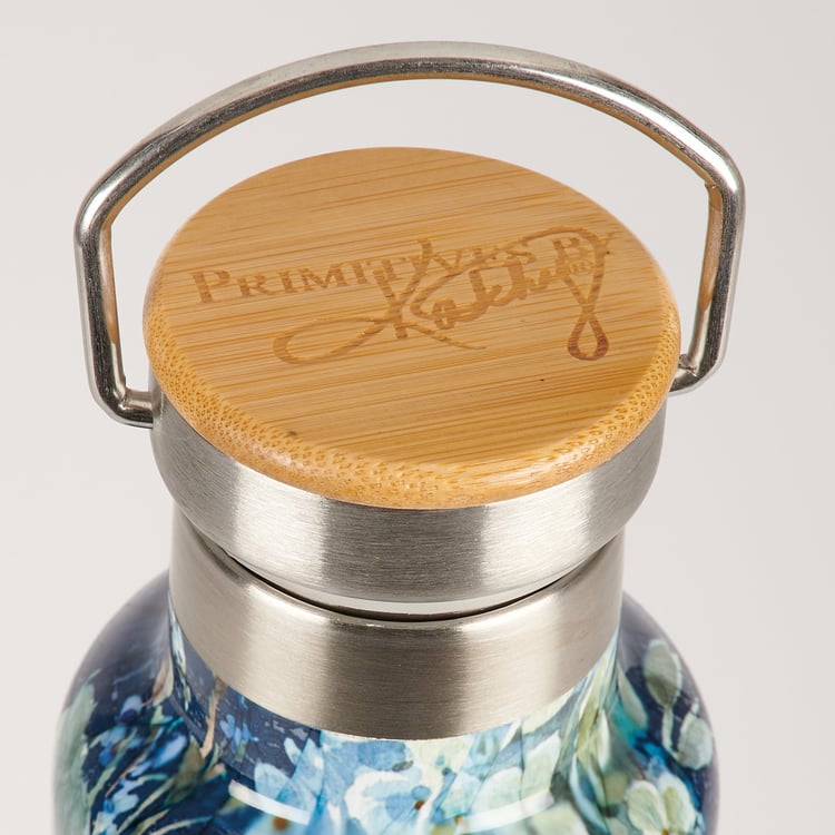 Elegant Blue Floral Insulated Stainless Steel Water Bottle, 25 oz Capacity