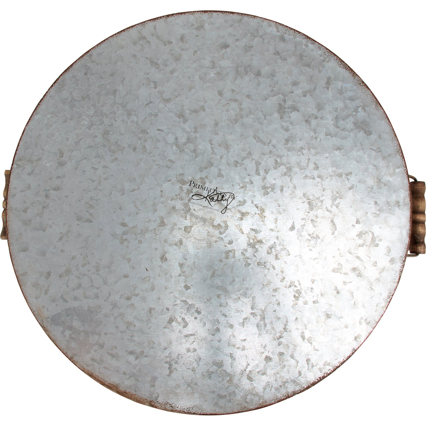 Rustic Farmhouse Floral Galvanized Metal Tray with Gingham Accent & Wood Handles