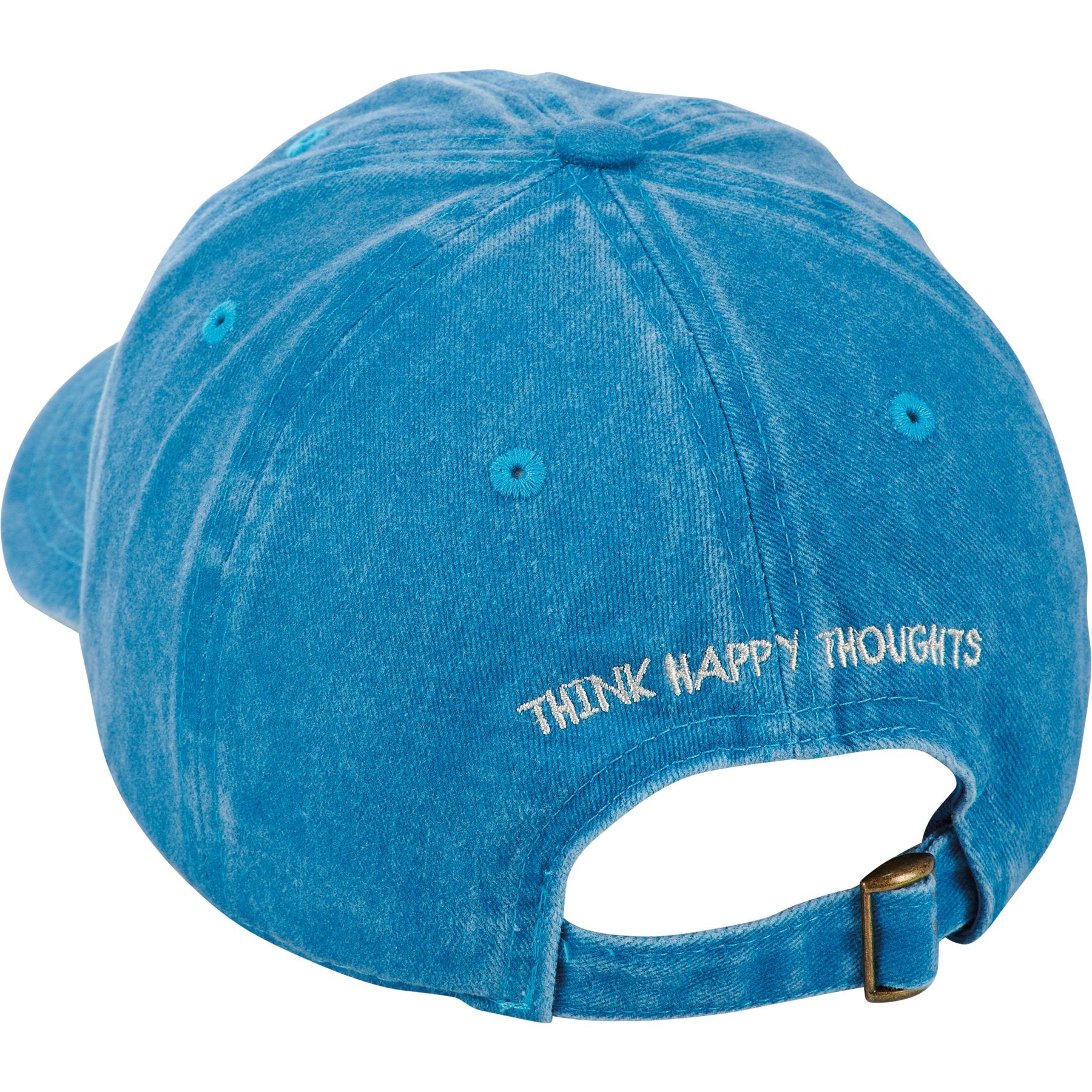 Vibrant Rainbow Flower Embroidered Blue Baseball Cap - 'Think Happy Thoughts' Adjustable Hat