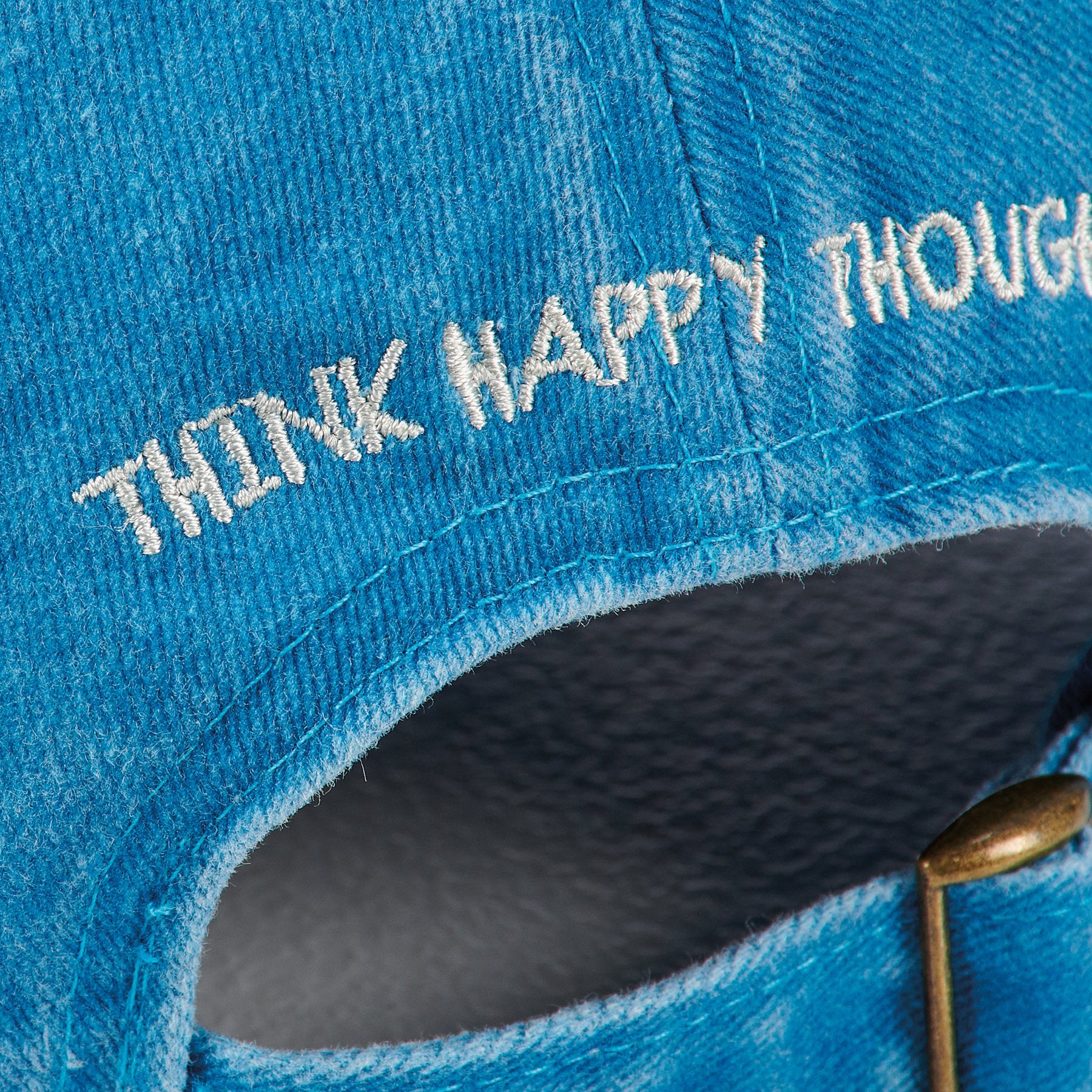 Vibrant Rainbow Flower Embroidered Blue Baseball Cap - 'Think Happy Thoughts' Adjustable Hat