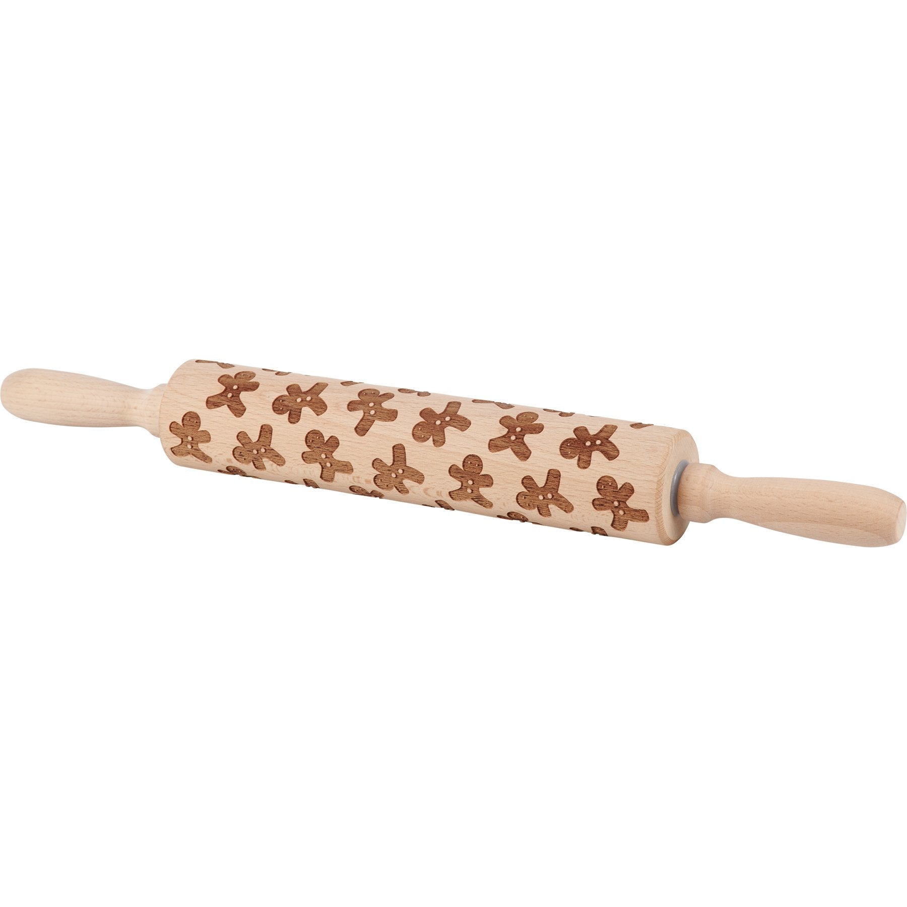 Charming Gingerbread Men Embossed Large Wooden Rolling Pin for Festive Baking
