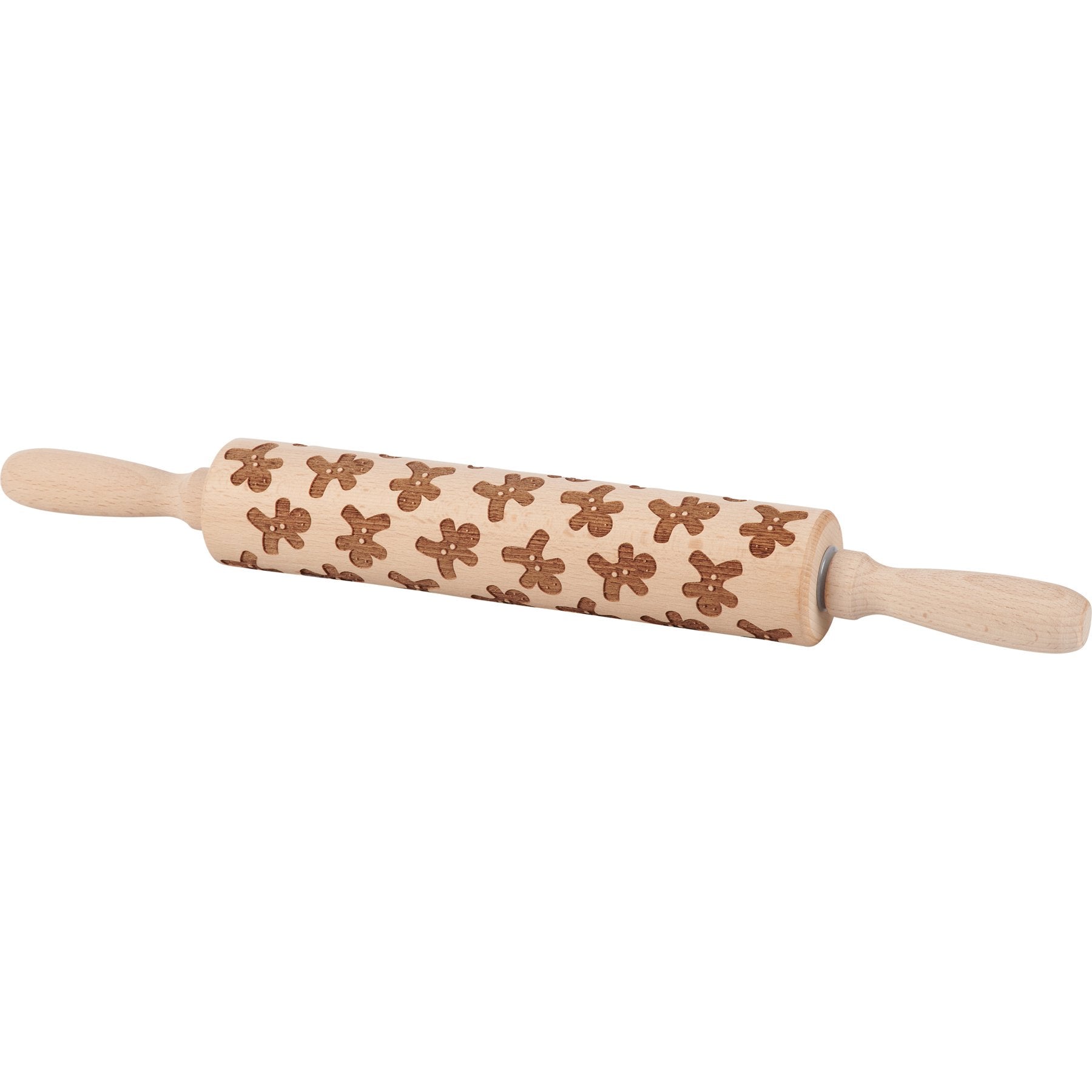 Charming Gingerbread Men Embossed Large Wooden Rolling Pin for Festive Baking