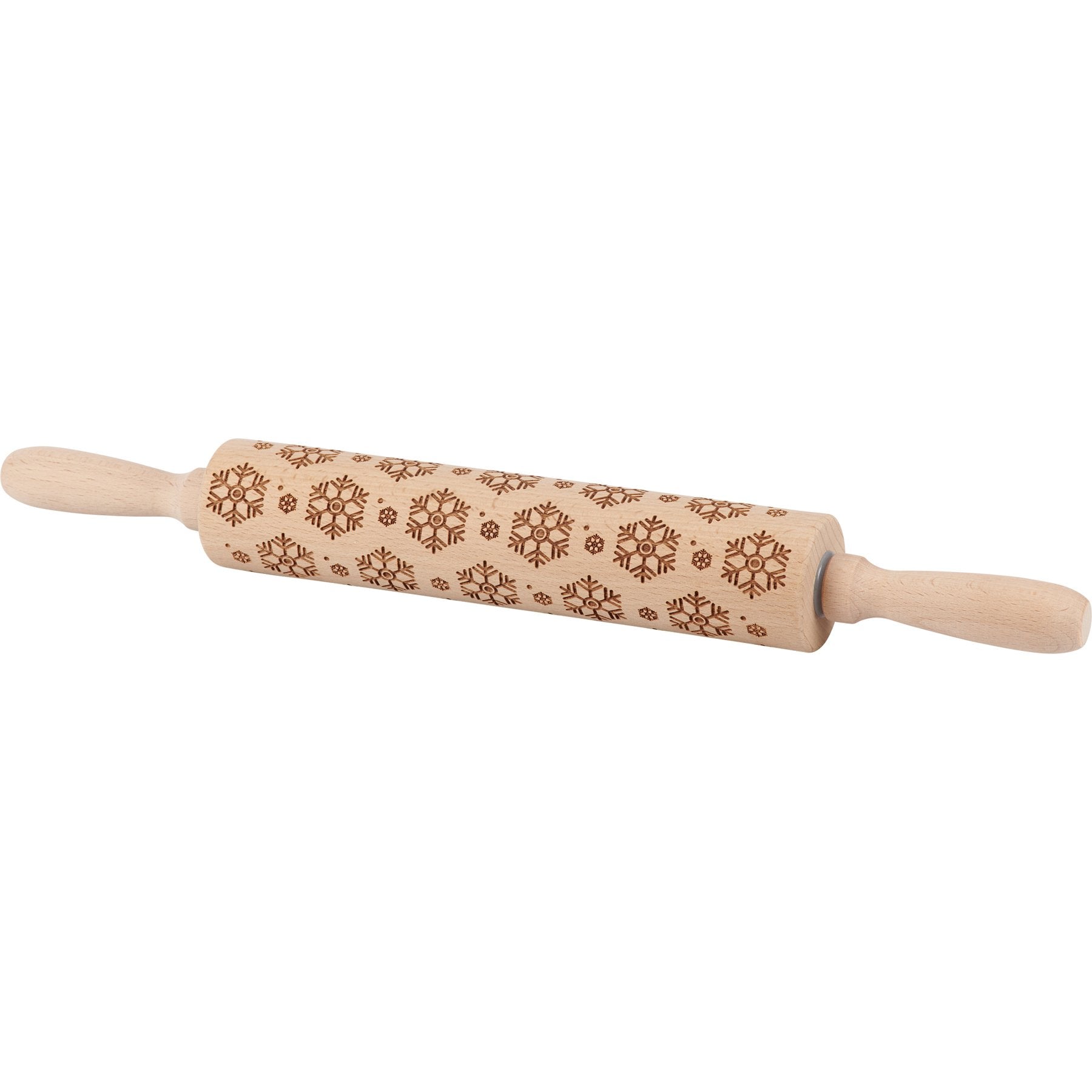 Large Wooden Snowflake Debossed Rolling Pin for Festive Holiday Baking & Gifting