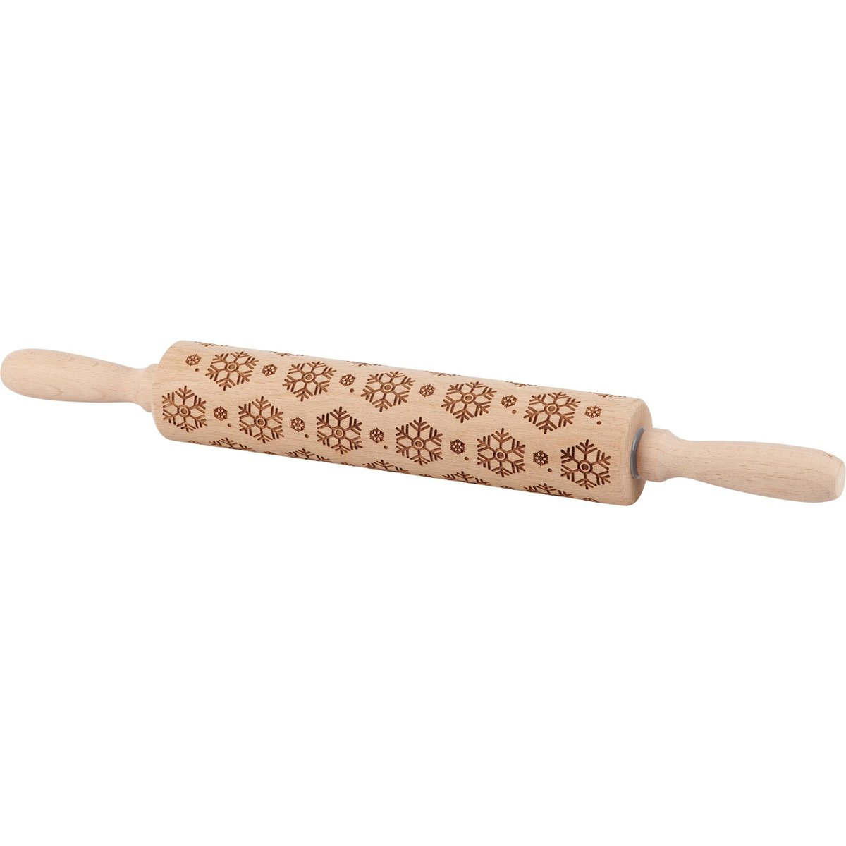 Large Wooden Snowflake Debossed Rolling Pin for Festive Holiday Baking & Gifting