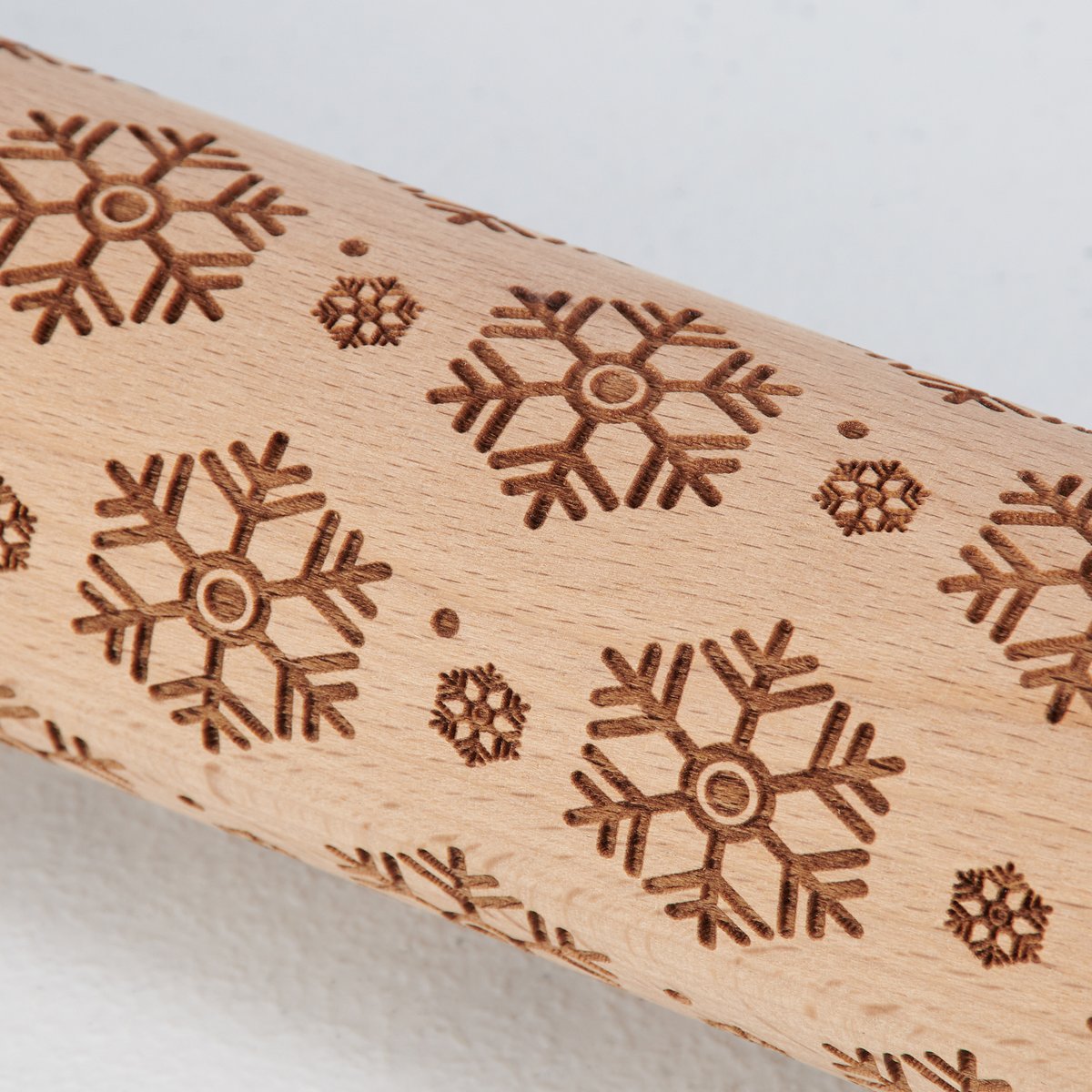Large Wooden Snowflake Debossed Rolling Pin for Festive Holiday Baking & Gifting