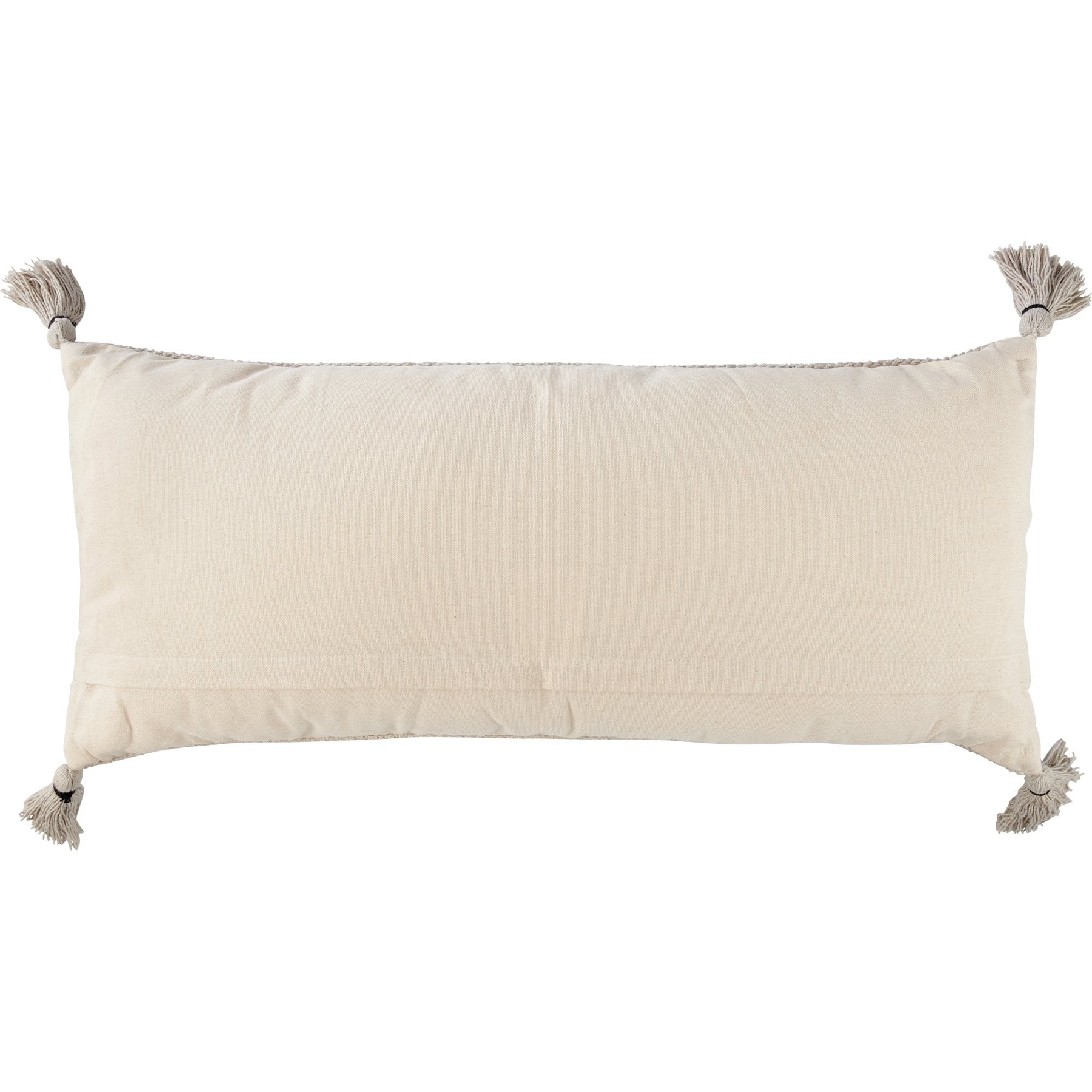 Bohemian Zigzag Bolster Pillow with Tassels - Cream & Black Geometric Cotton