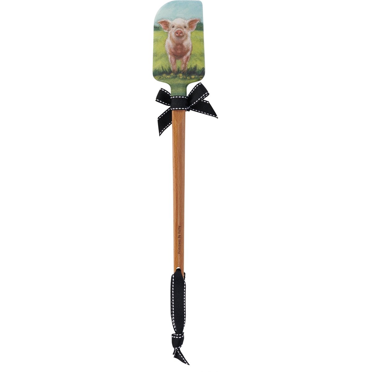 Charming Farmhouse Pig Silicone Spatula with Wooden Handle & Decorative Bow