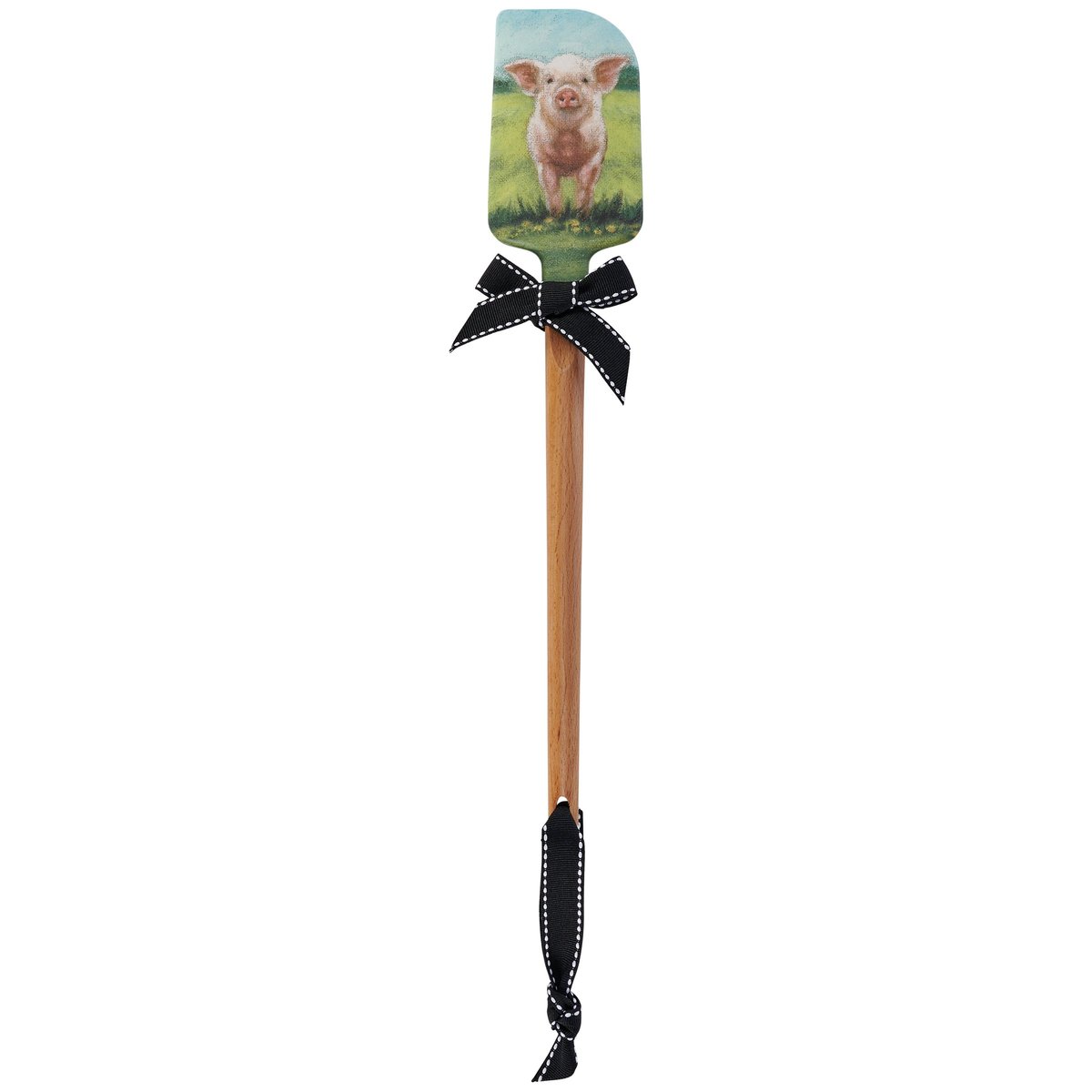 Charming Farmhouse Pig Silicone Spatula with Wooden Handle & Decorative Bow