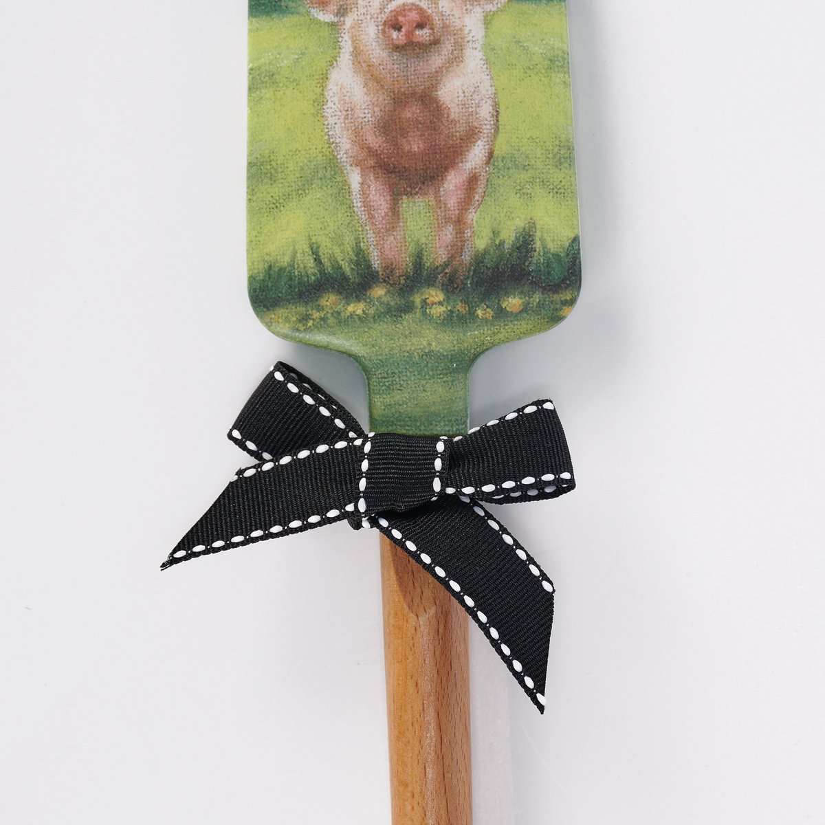 Charming Farmhouse Pig Silicone Spatula with Wooden Handle & Decorative Bow