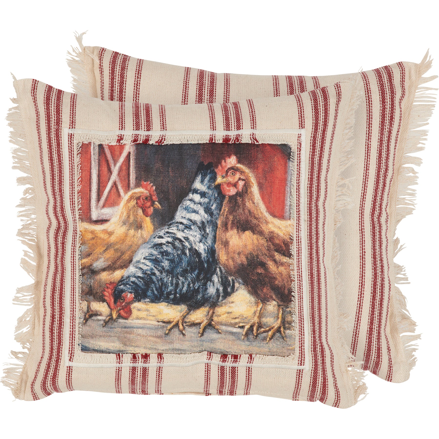 Charming Farmhouse Chicken Coop Decorative Pillow with Frayed Trim, 12x12 Inch